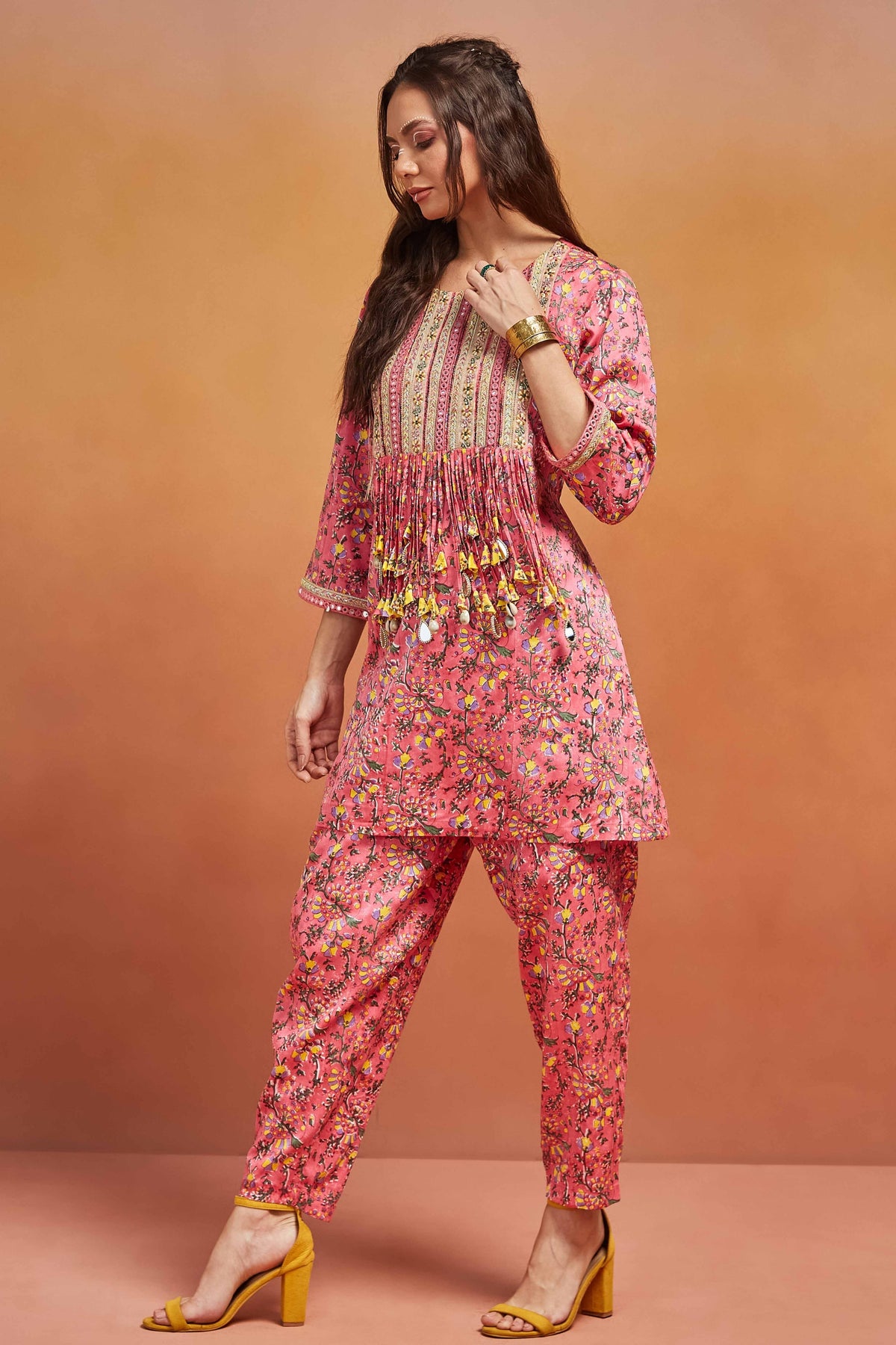 Peach Embellished Tunic Set