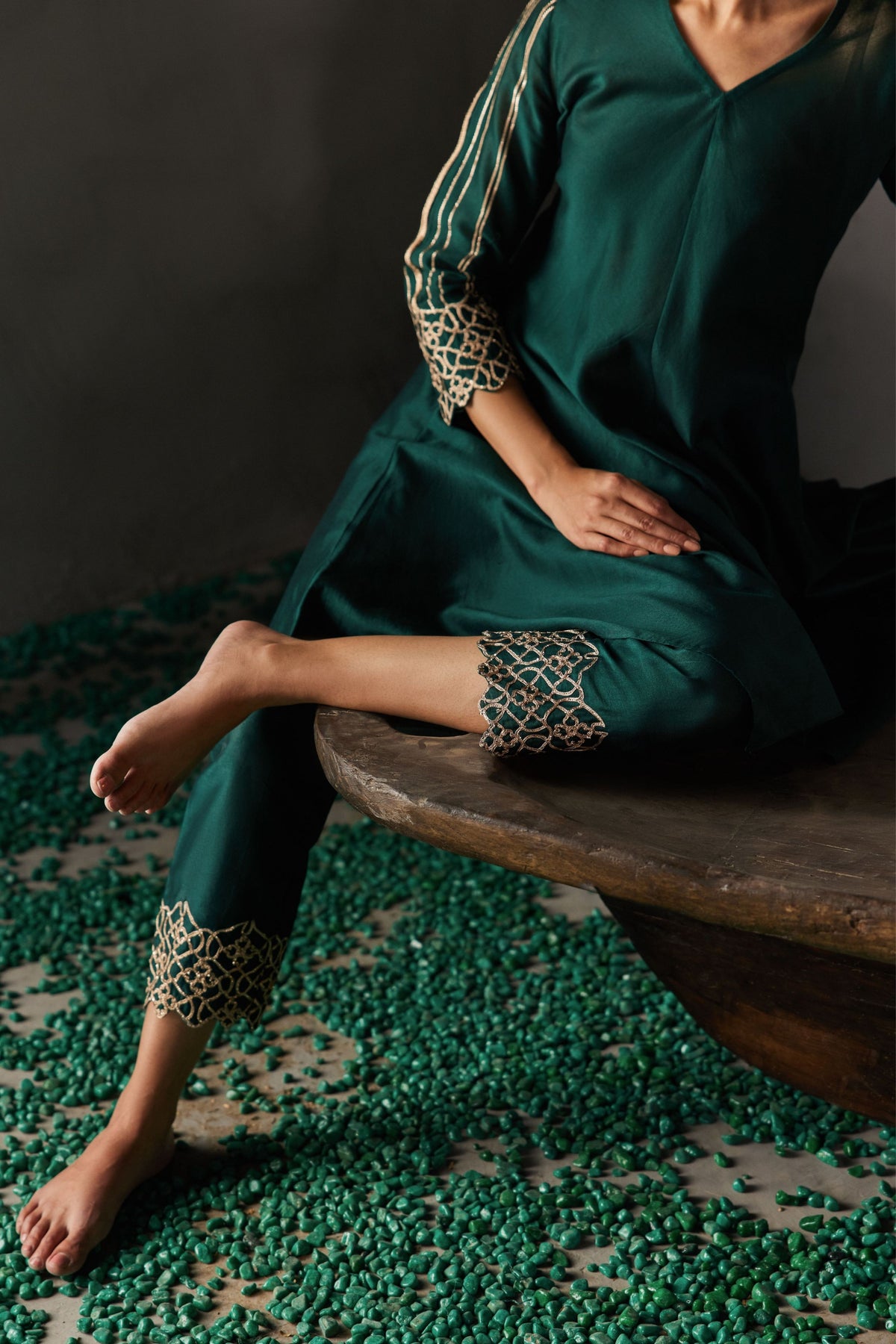 Forest Green Asymmetrical Kurta Set