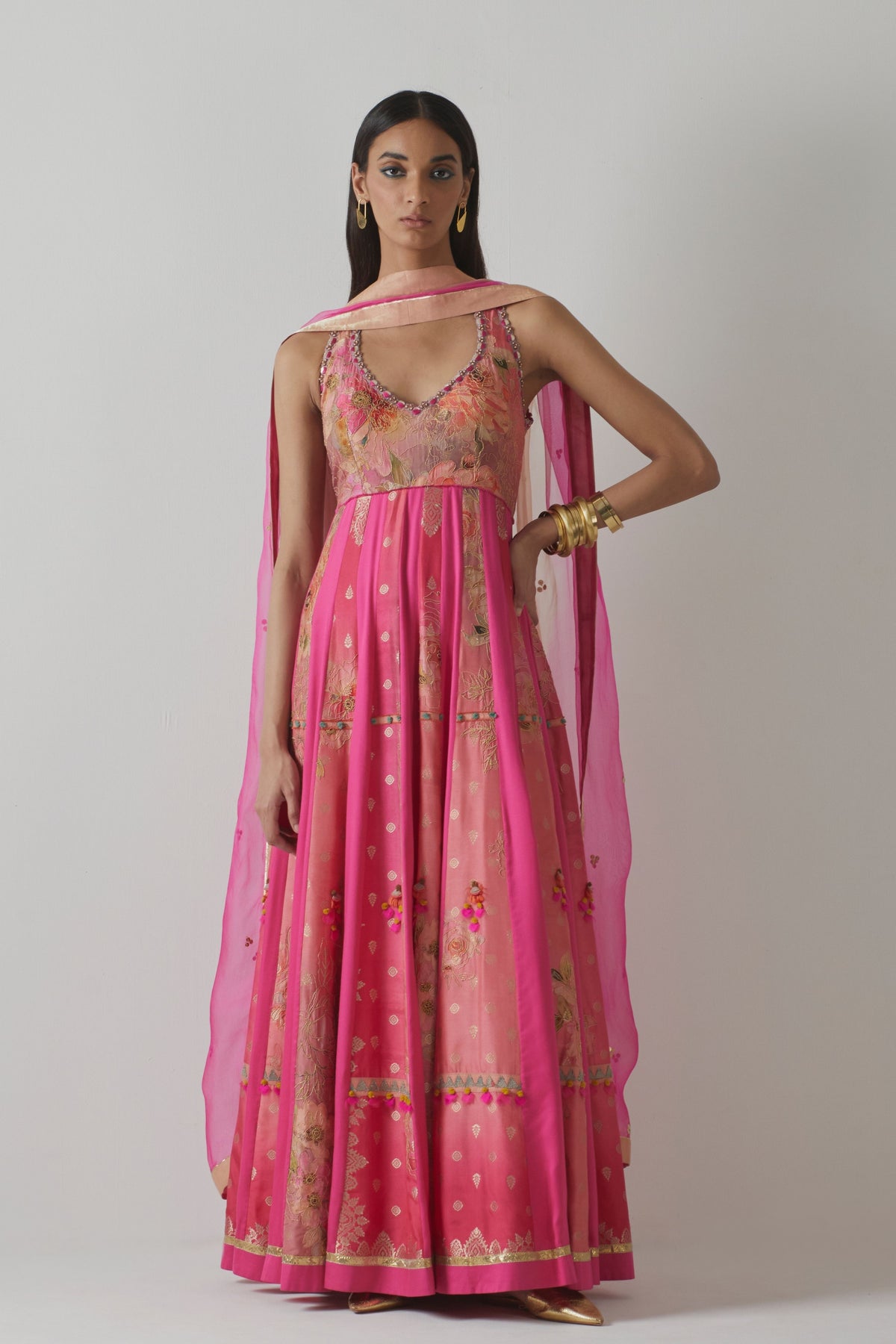 Pink Floral Anarkali Set