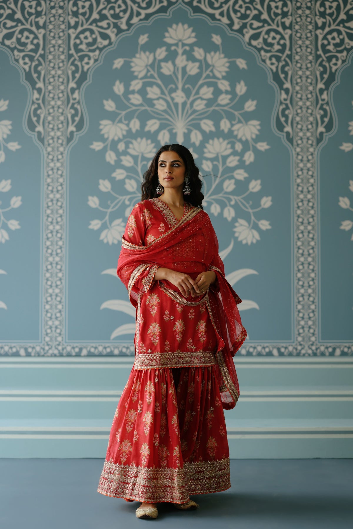 Red Sadhna Sharara Set