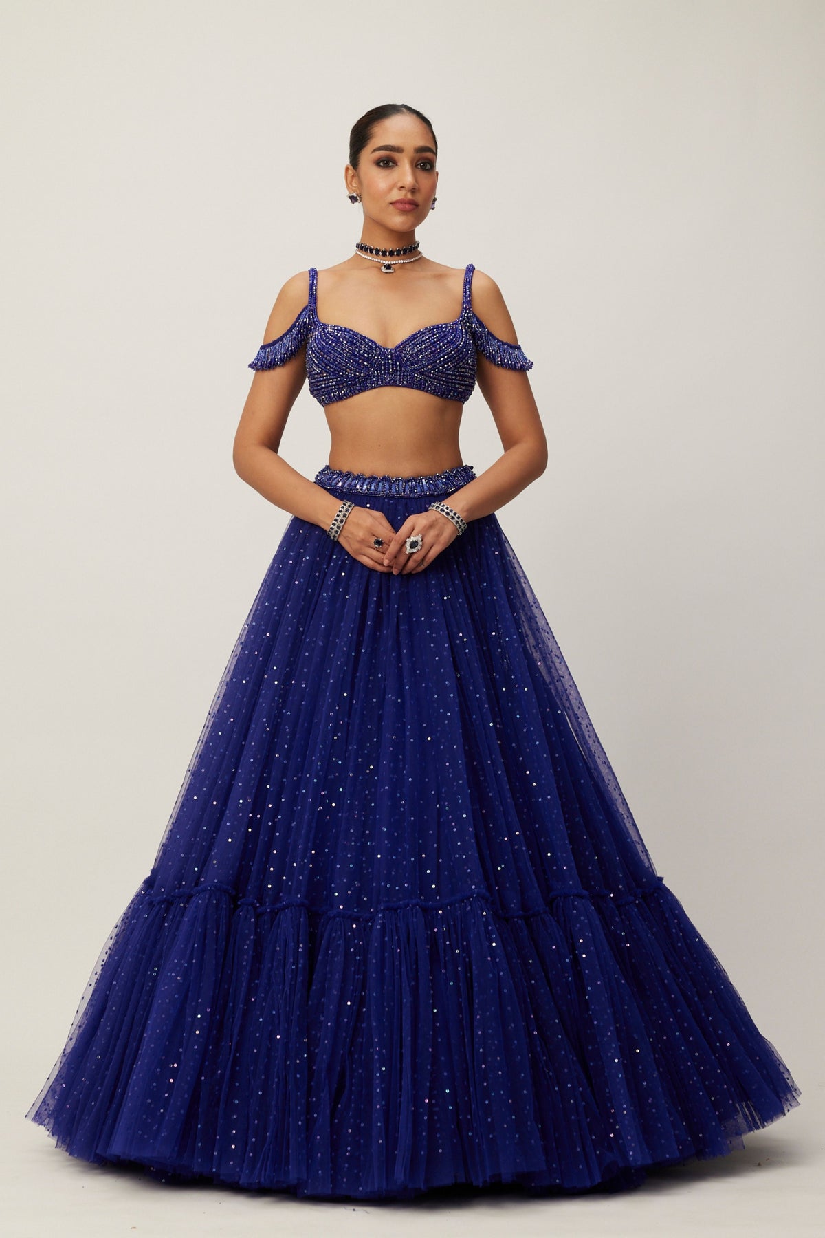 Cocktail Blue Tulle Lehenga Set