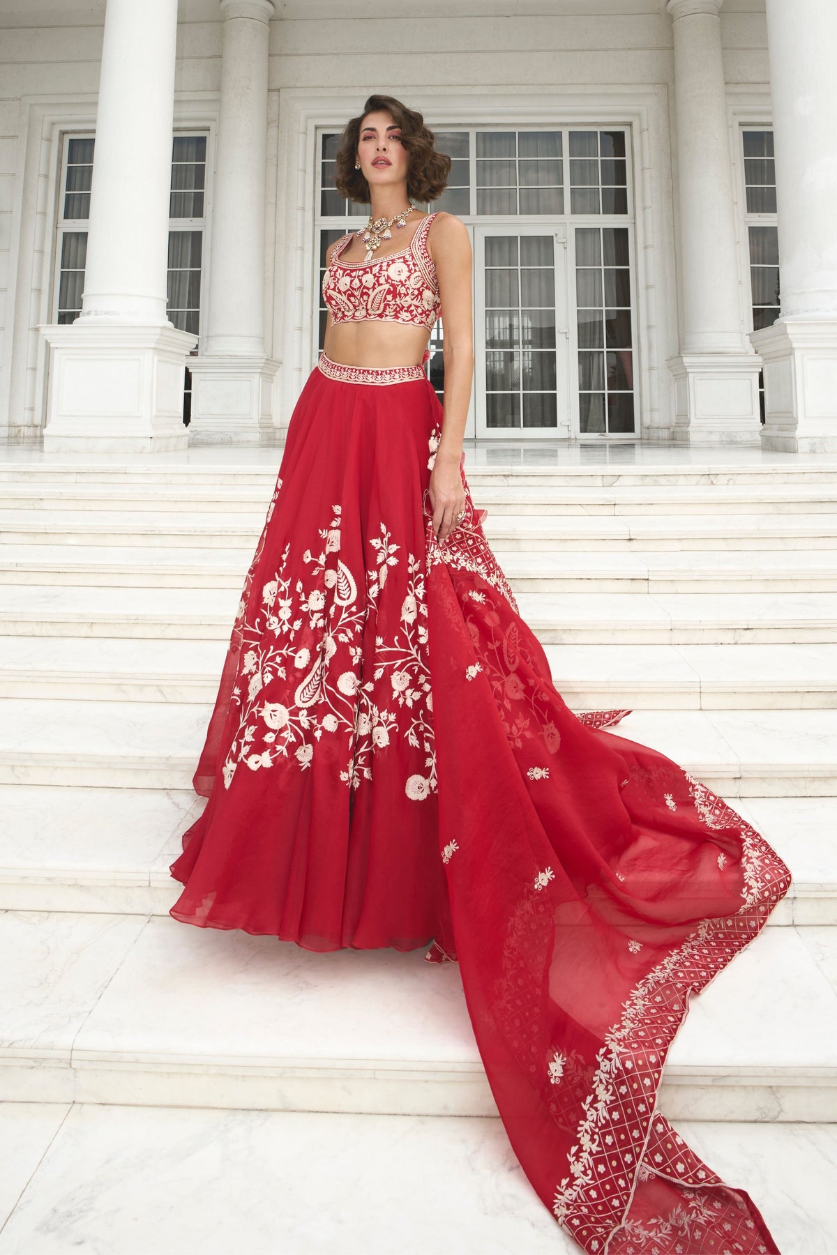 Red Organza Lehenga Set