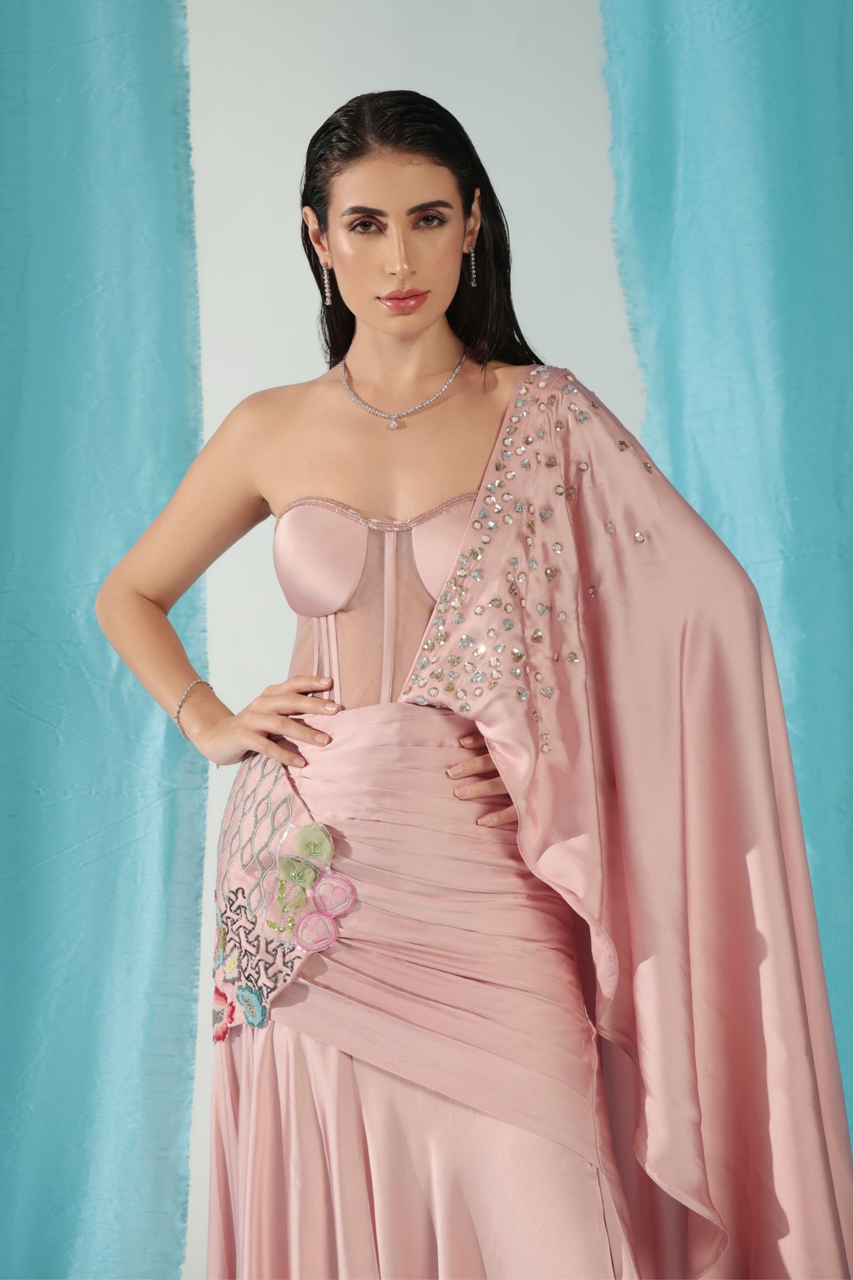 Rose Quartz Drape Saree Set