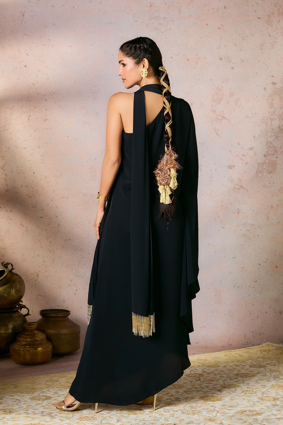 Black Tropical One Shoulder Kaftan