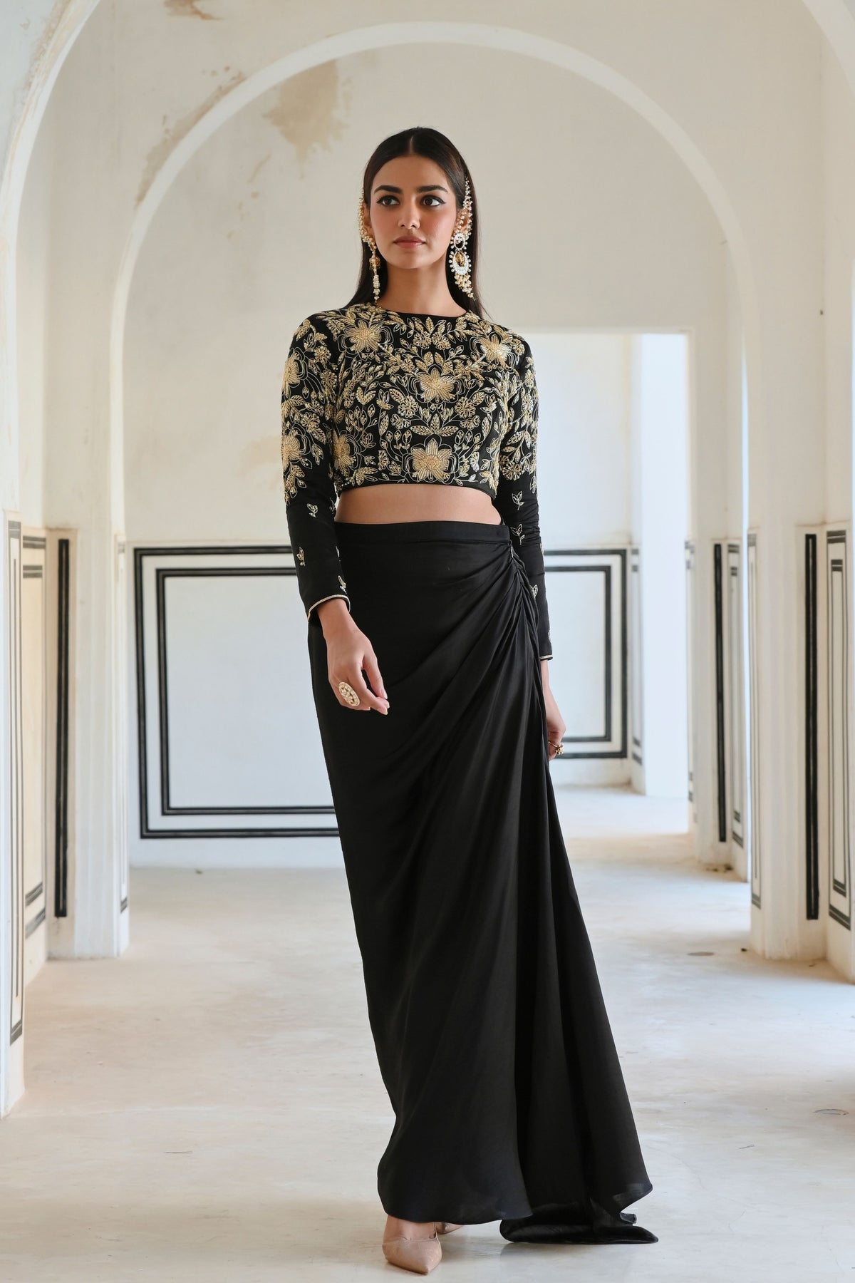 Black Embroidered Skirt Set