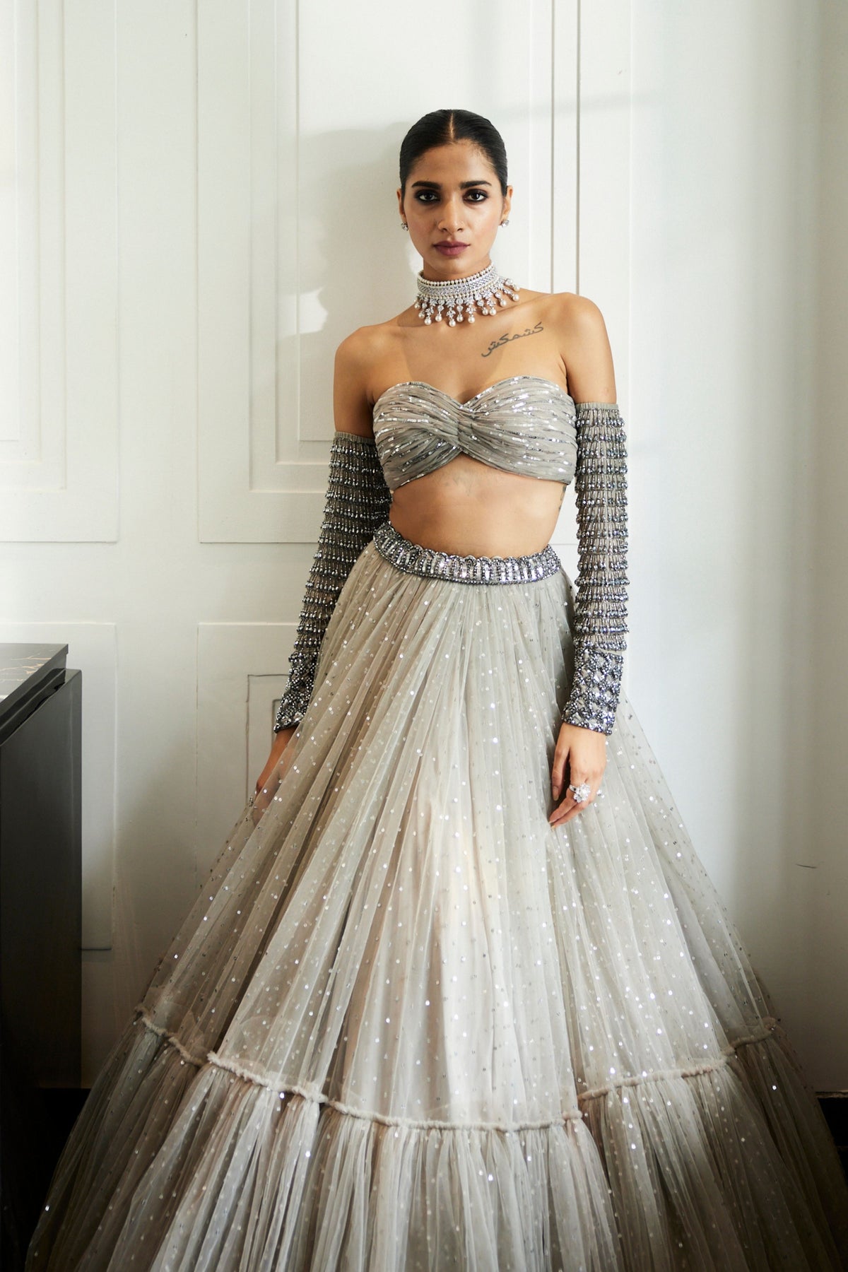 Grey Embroidery Lehenga Set