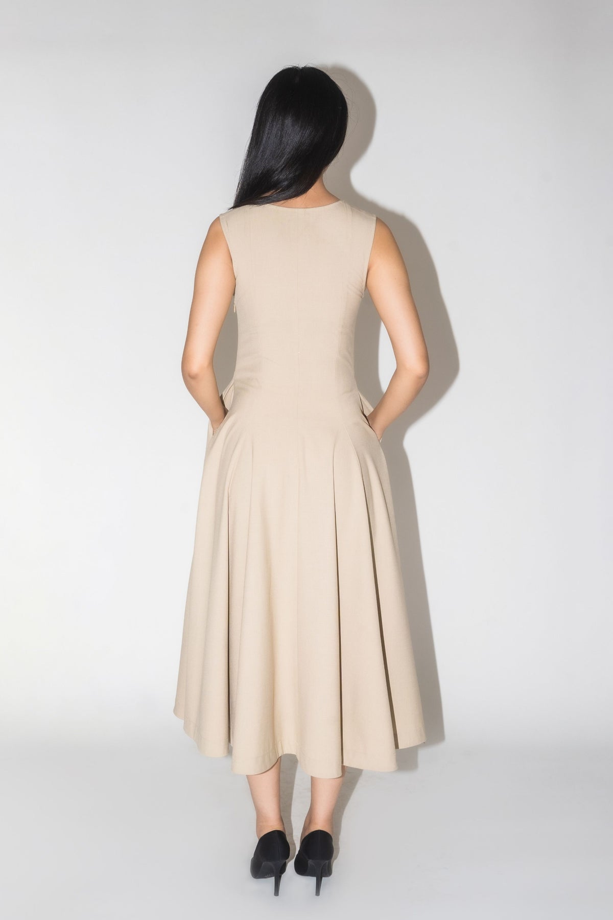 Scooped Panel Beige Dress