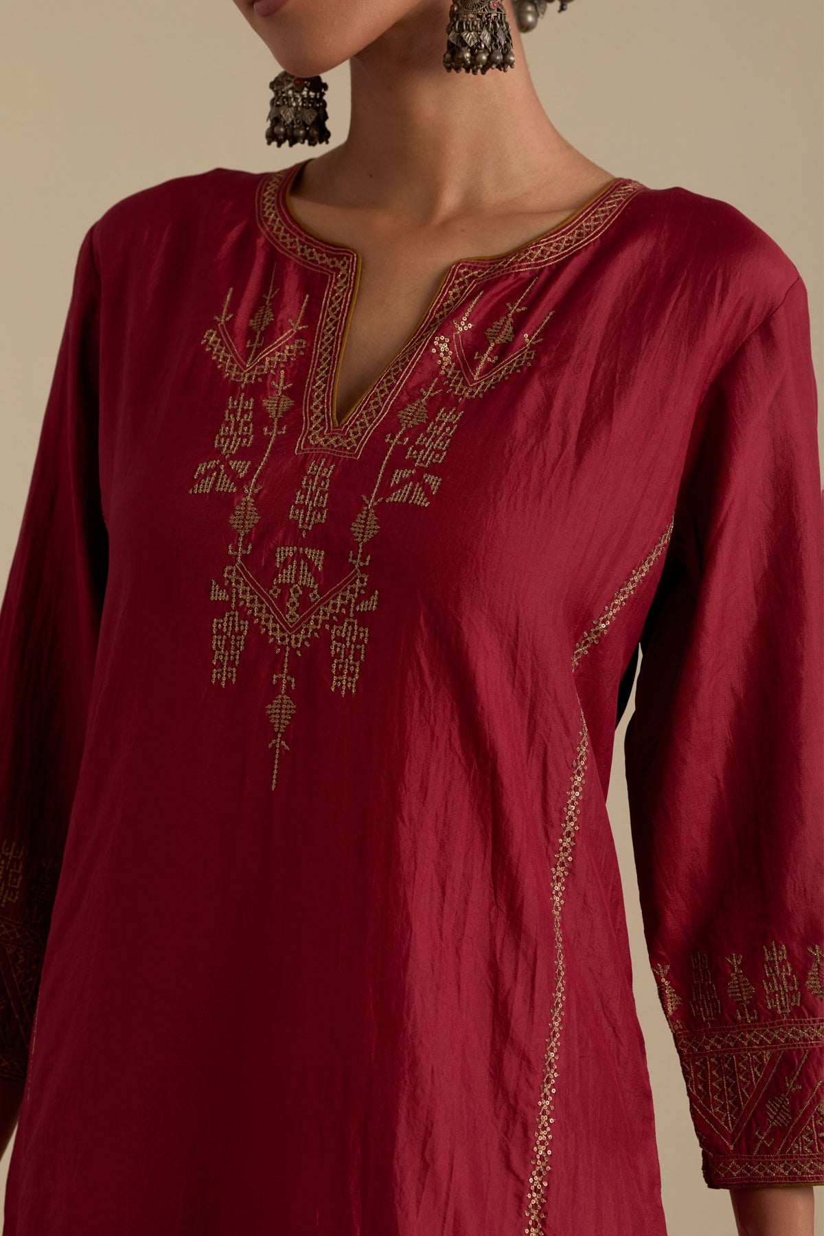 Barn Red Silk Straight Kurta Set