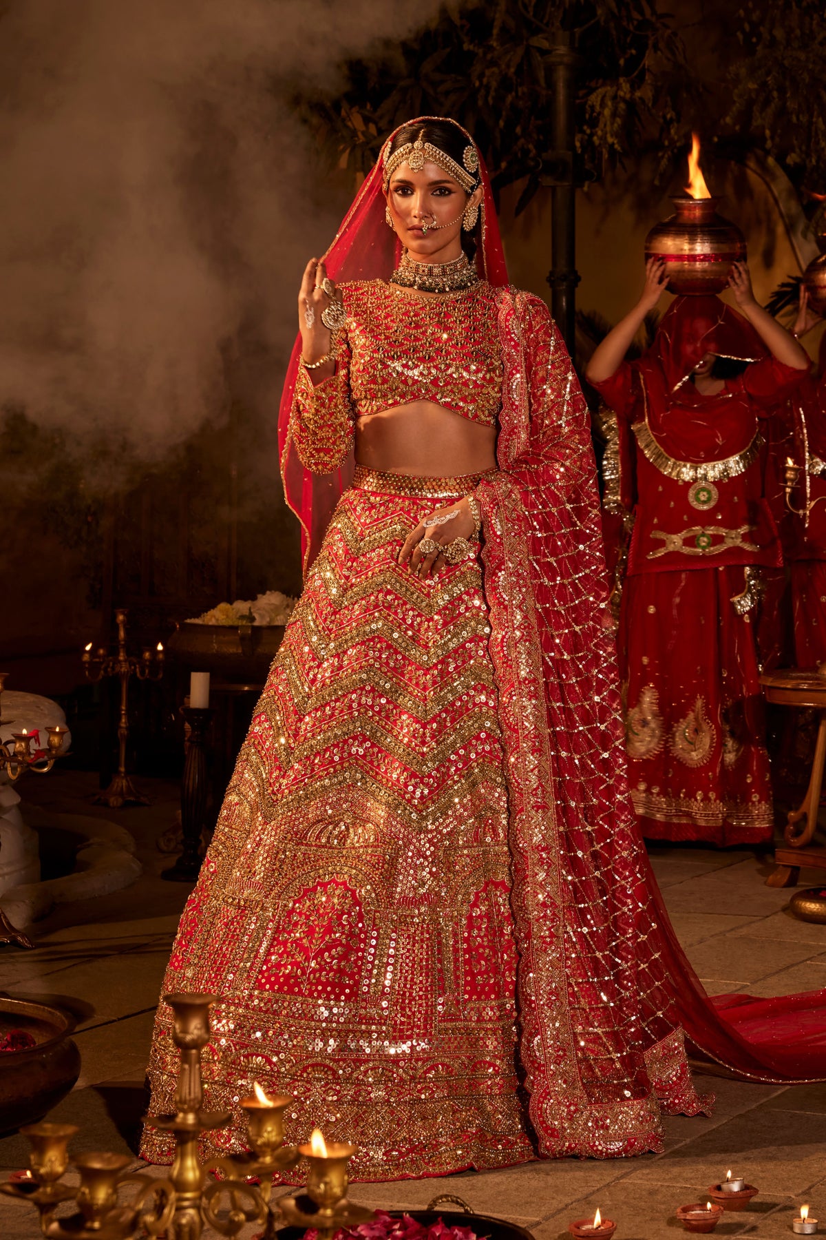 Red Zinnia Lehenga Set