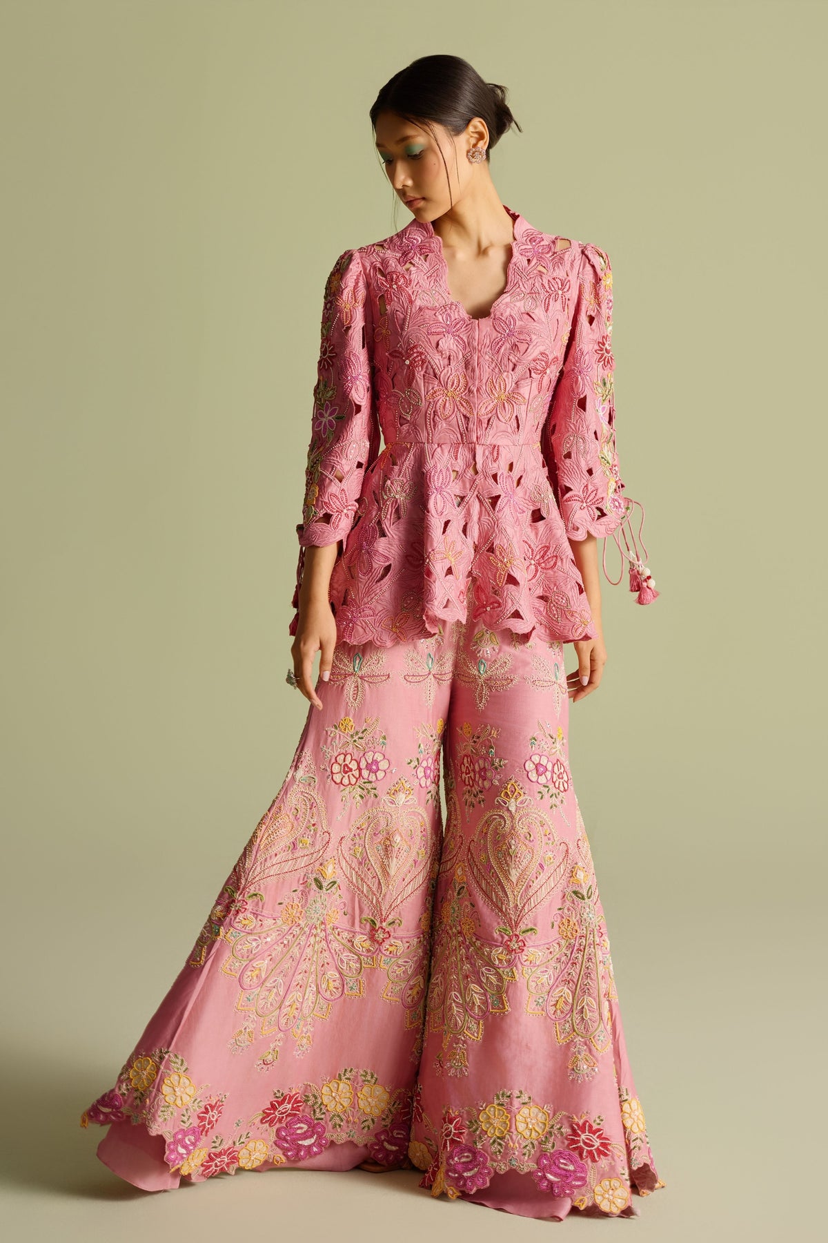 Pink Cutwork Peplum Jacket