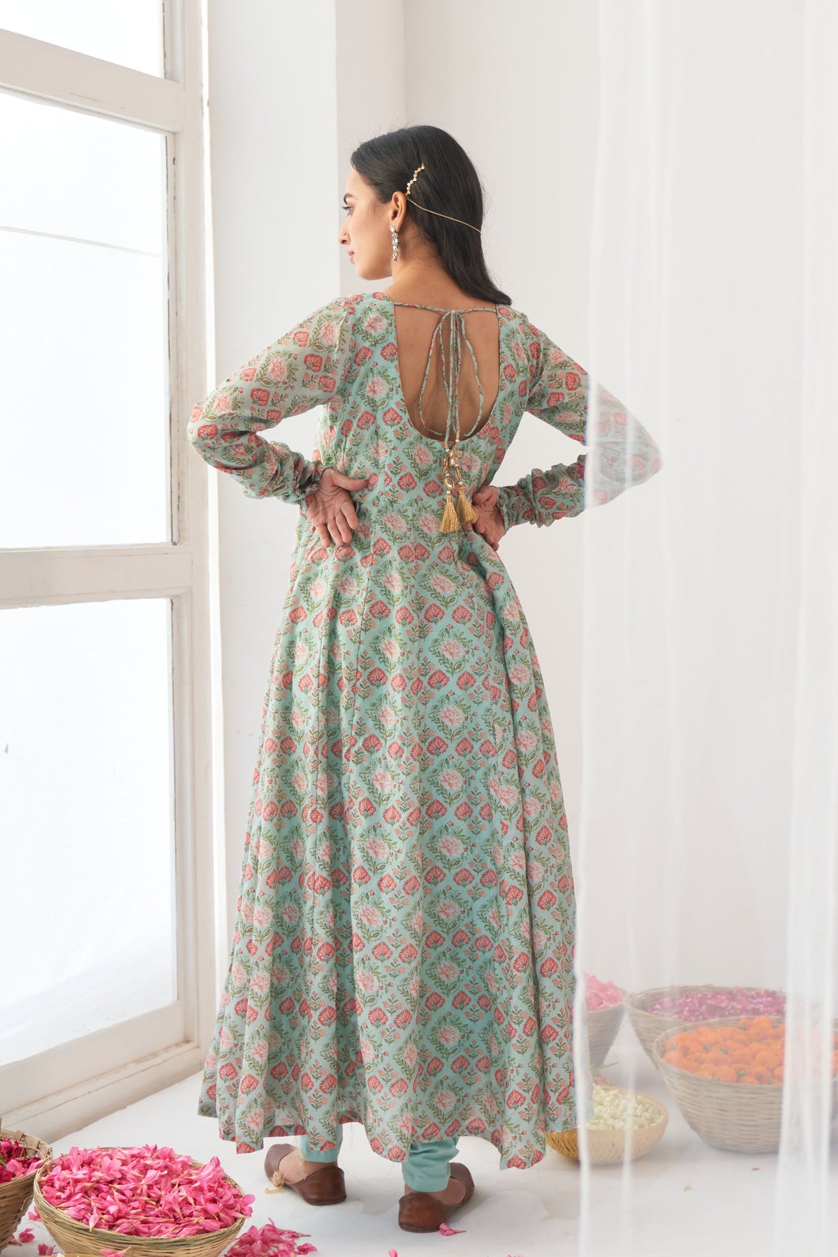 Aqua Peony Anarkali  Chudidar