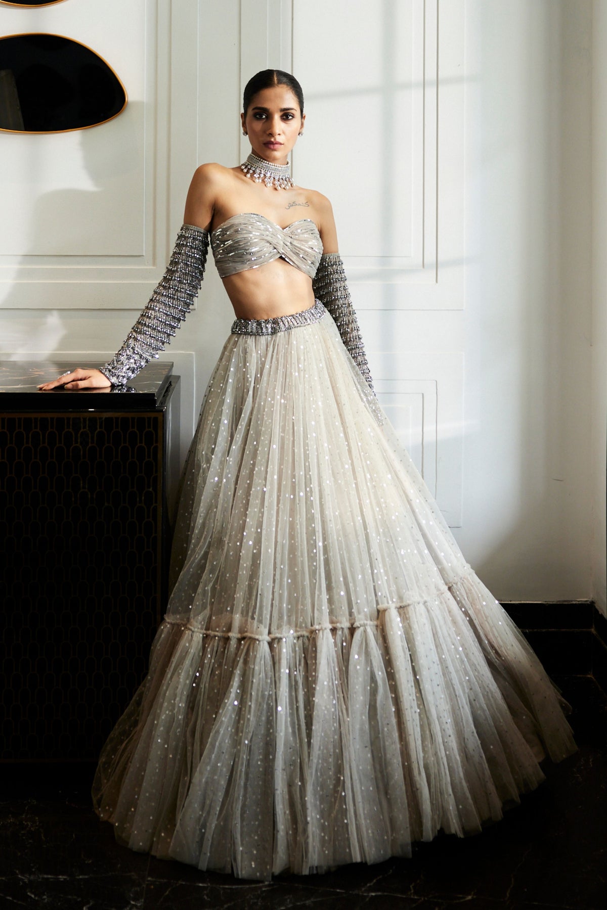 Grey Embroidery Lehenga Set