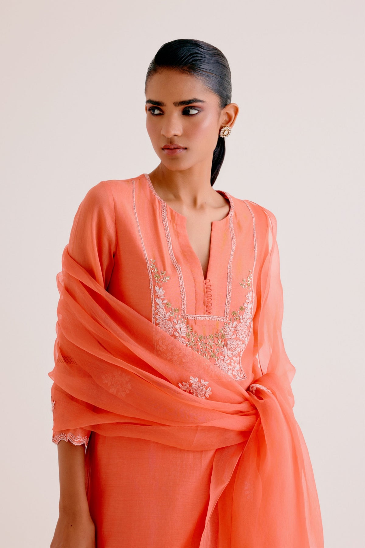 Orange Embroidered Kurta Set