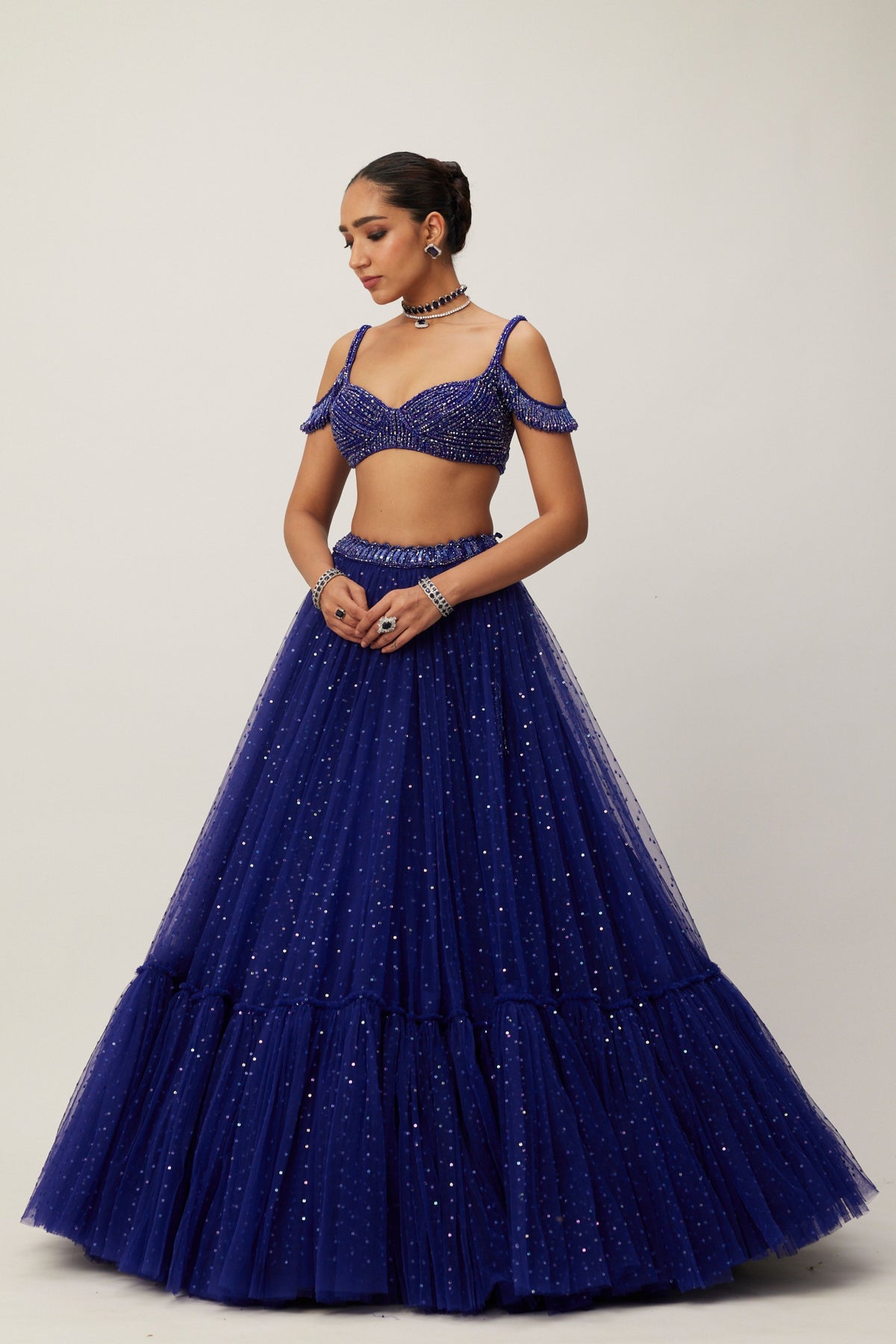 Cocktail Blue Tulle Lehenga Set