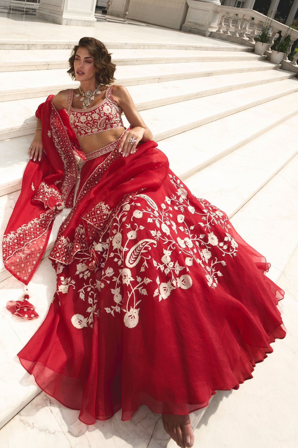 Red Organza Lehenga Set