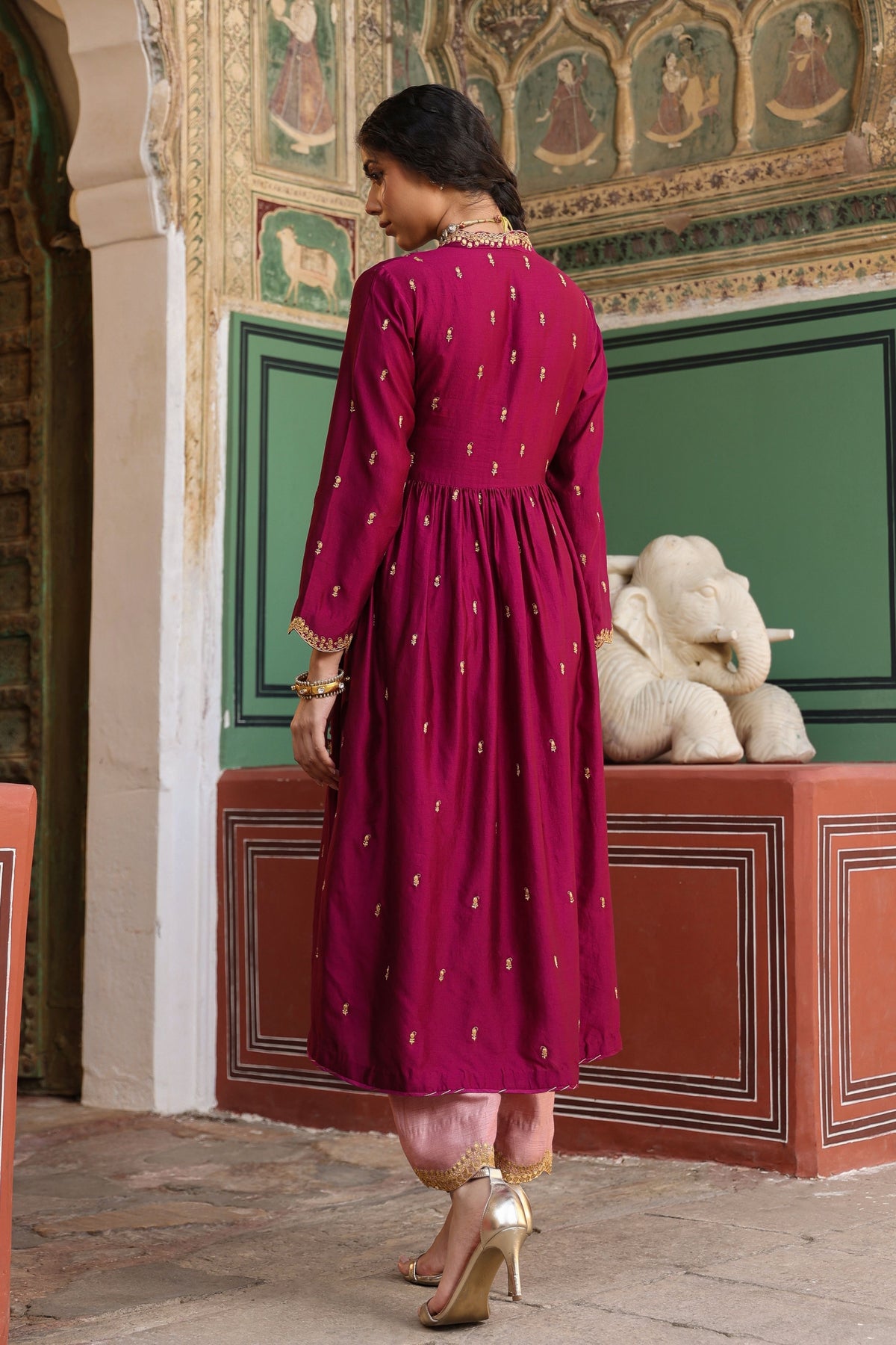 Overlap Frockstyle Wine Kurta Set