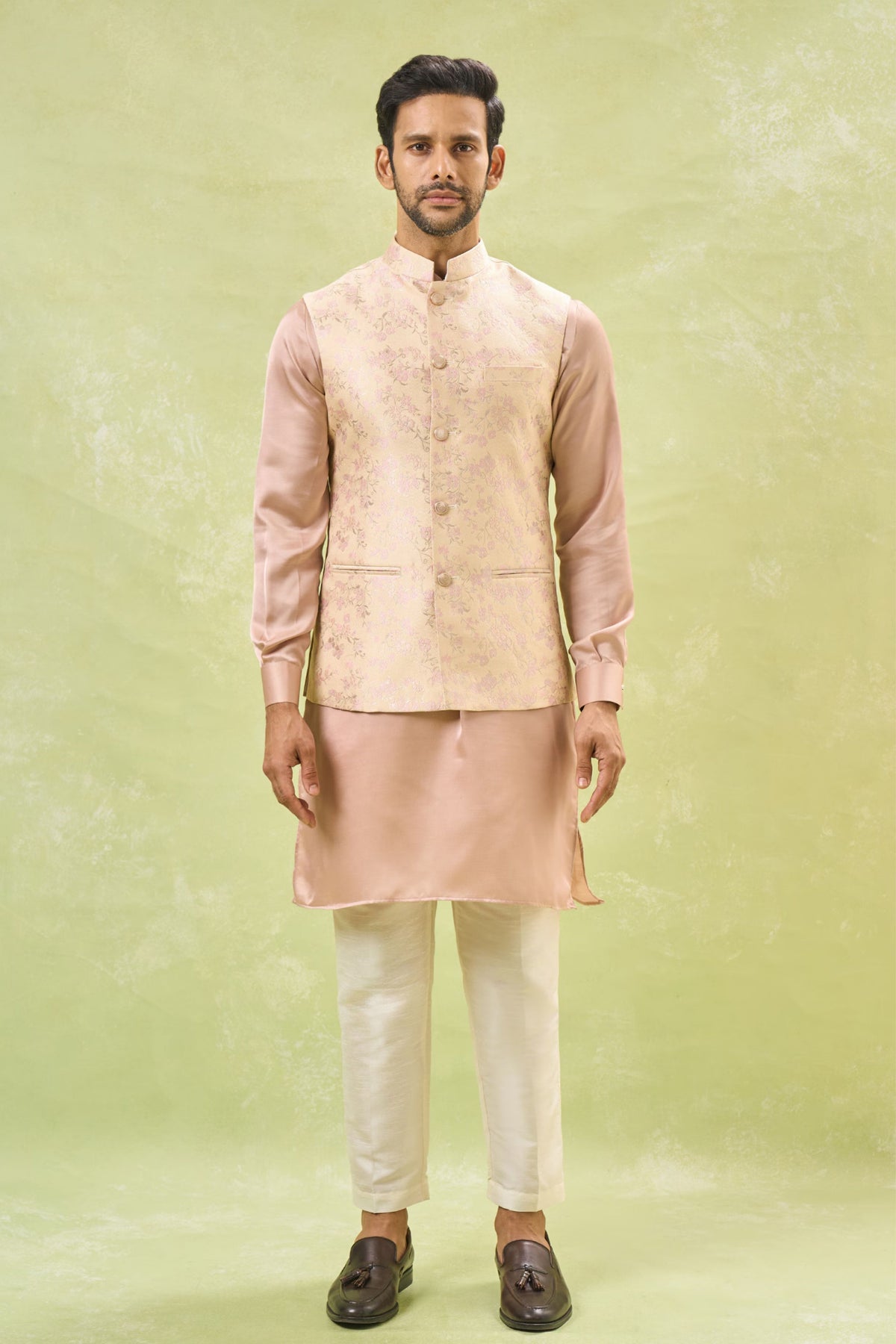 Pink Brocade Nehru Jacket Set