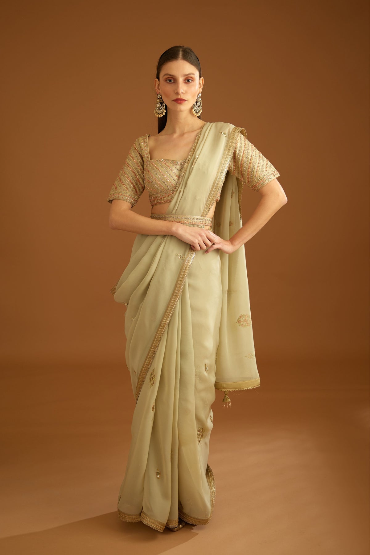 Whisper green Saree set