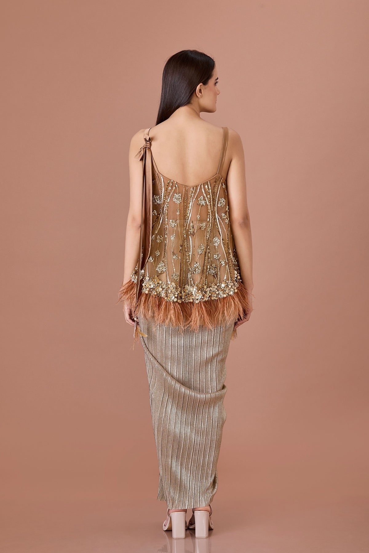 Chocolate Camisole With Feathers