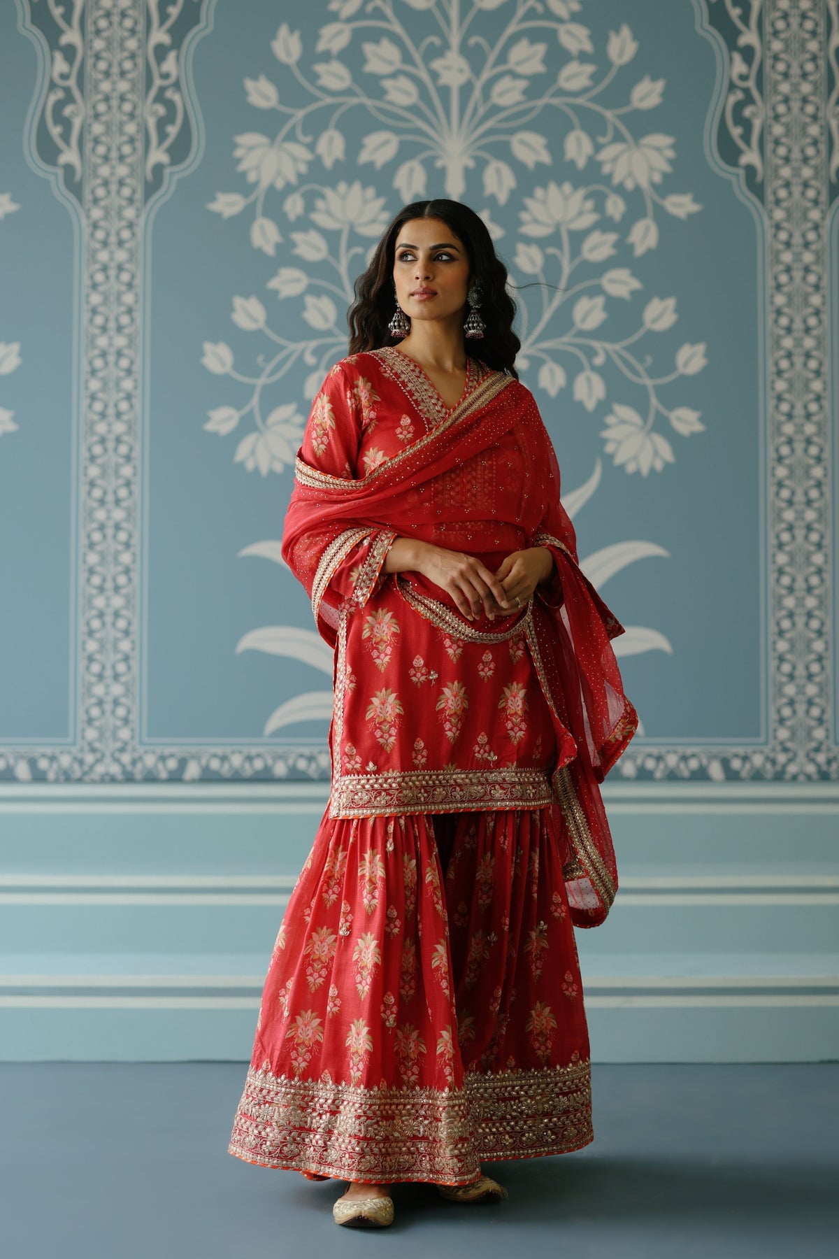 Red Sadhna Sharara Set