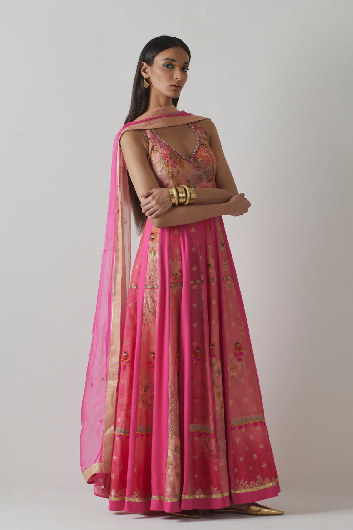 Pink Floral Anarkali Set