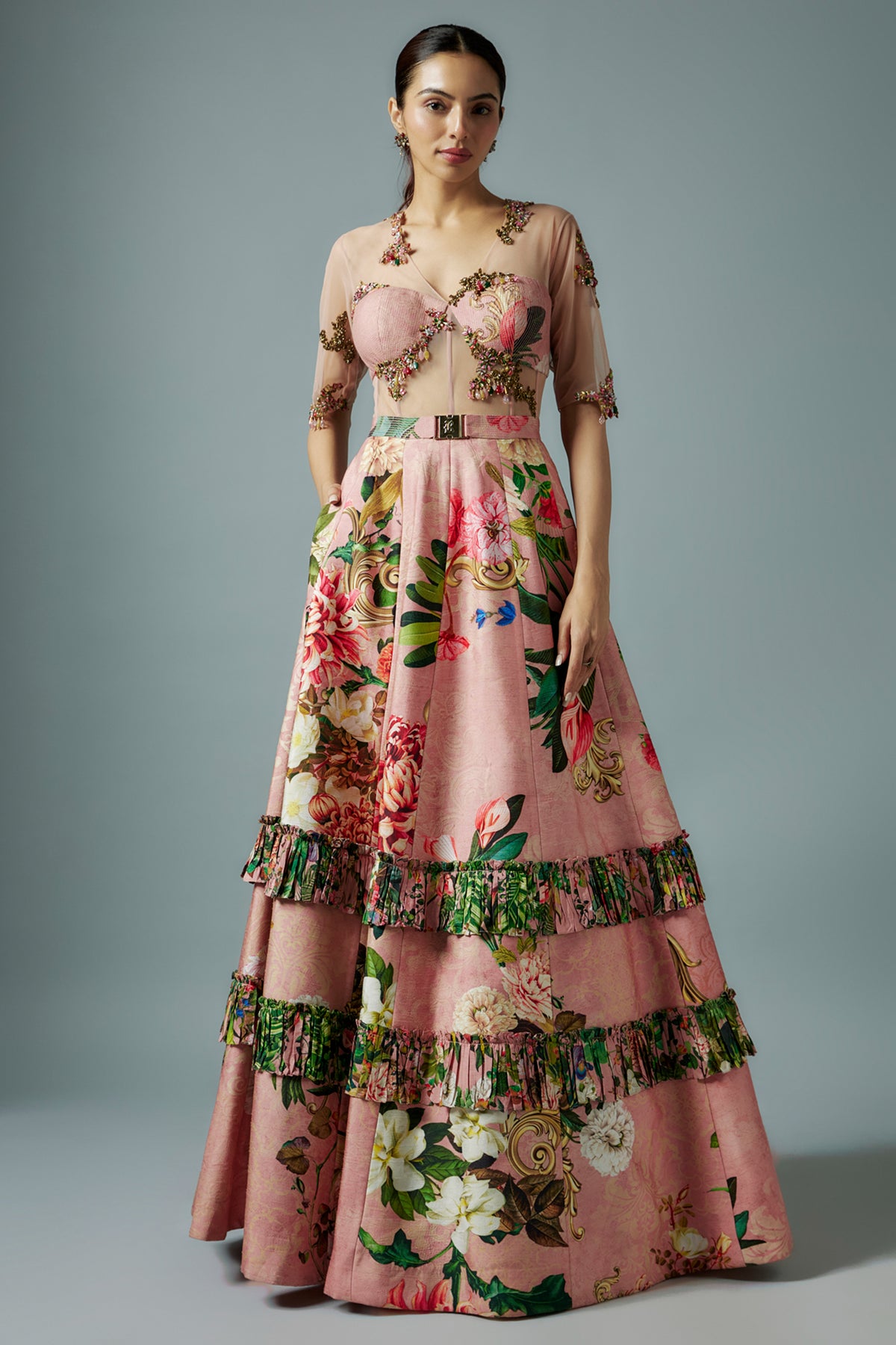 Pink Botanical Printed Gown