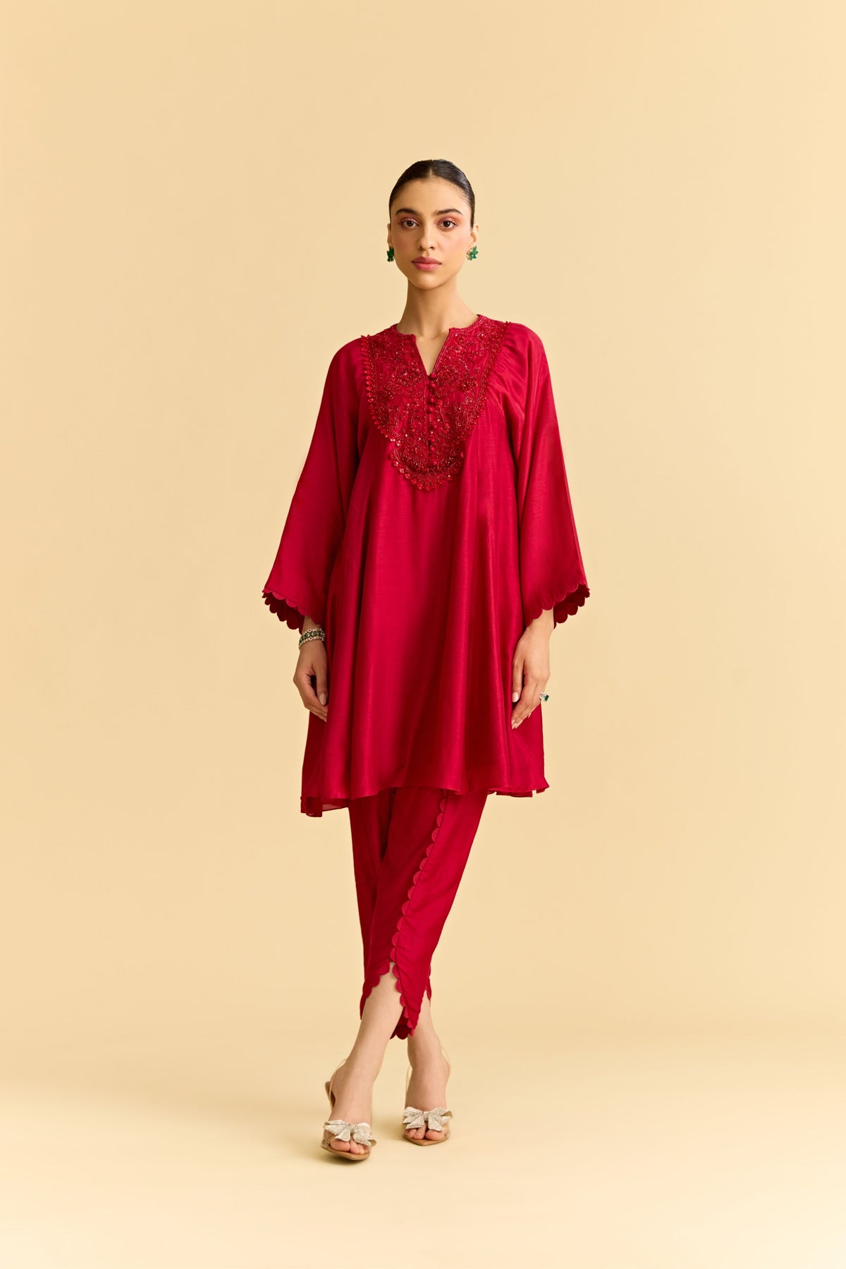 Red Flared Kurta Set