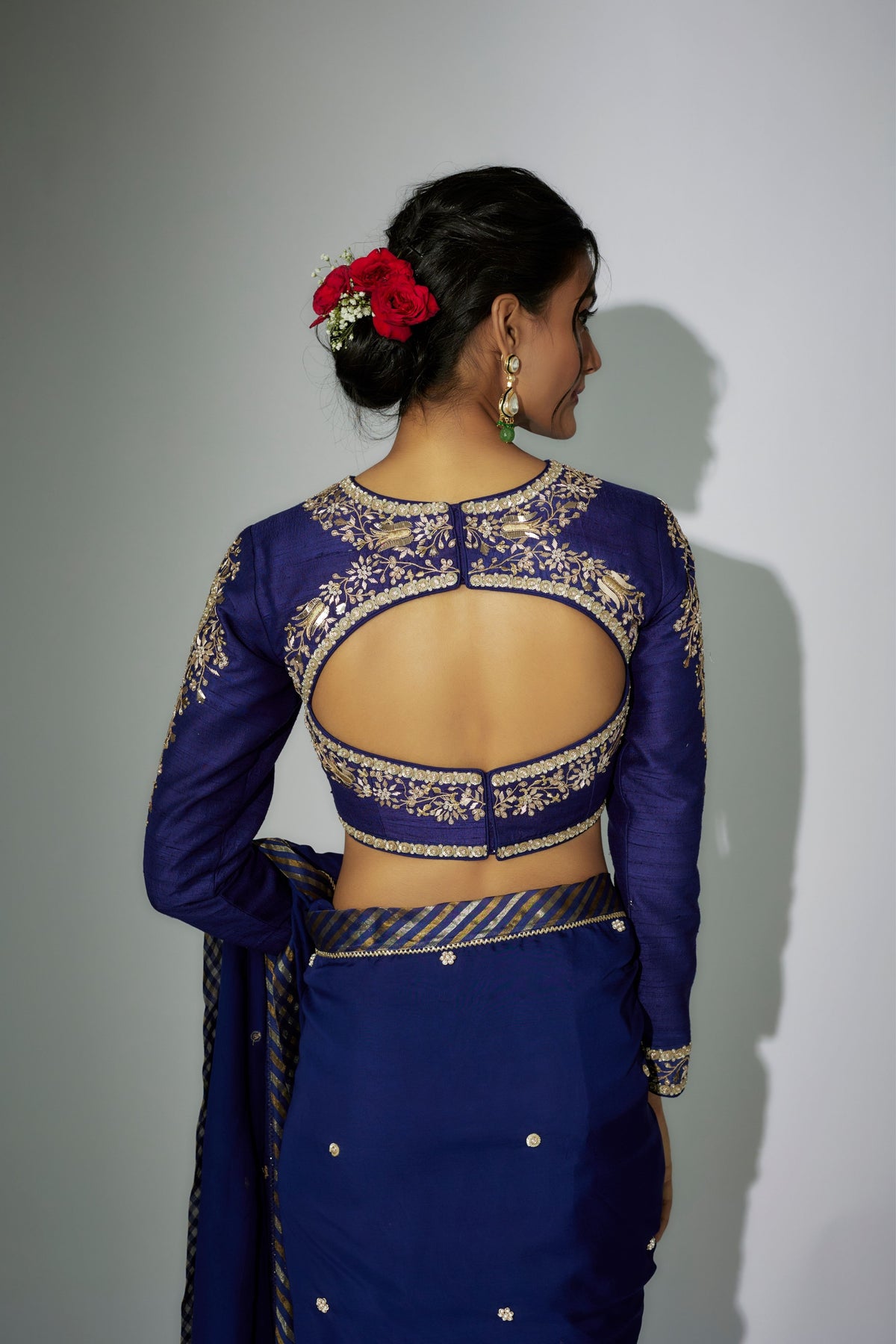 Royal Blue Embroidered Saree Set