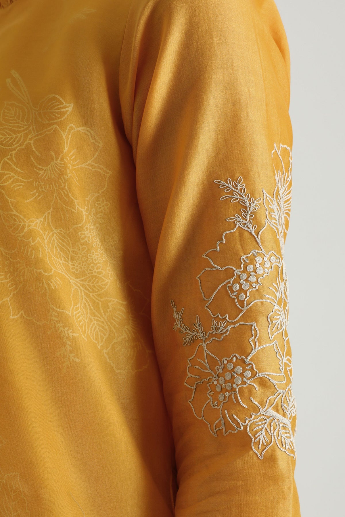 Printed Mustard Layered Kurta Set