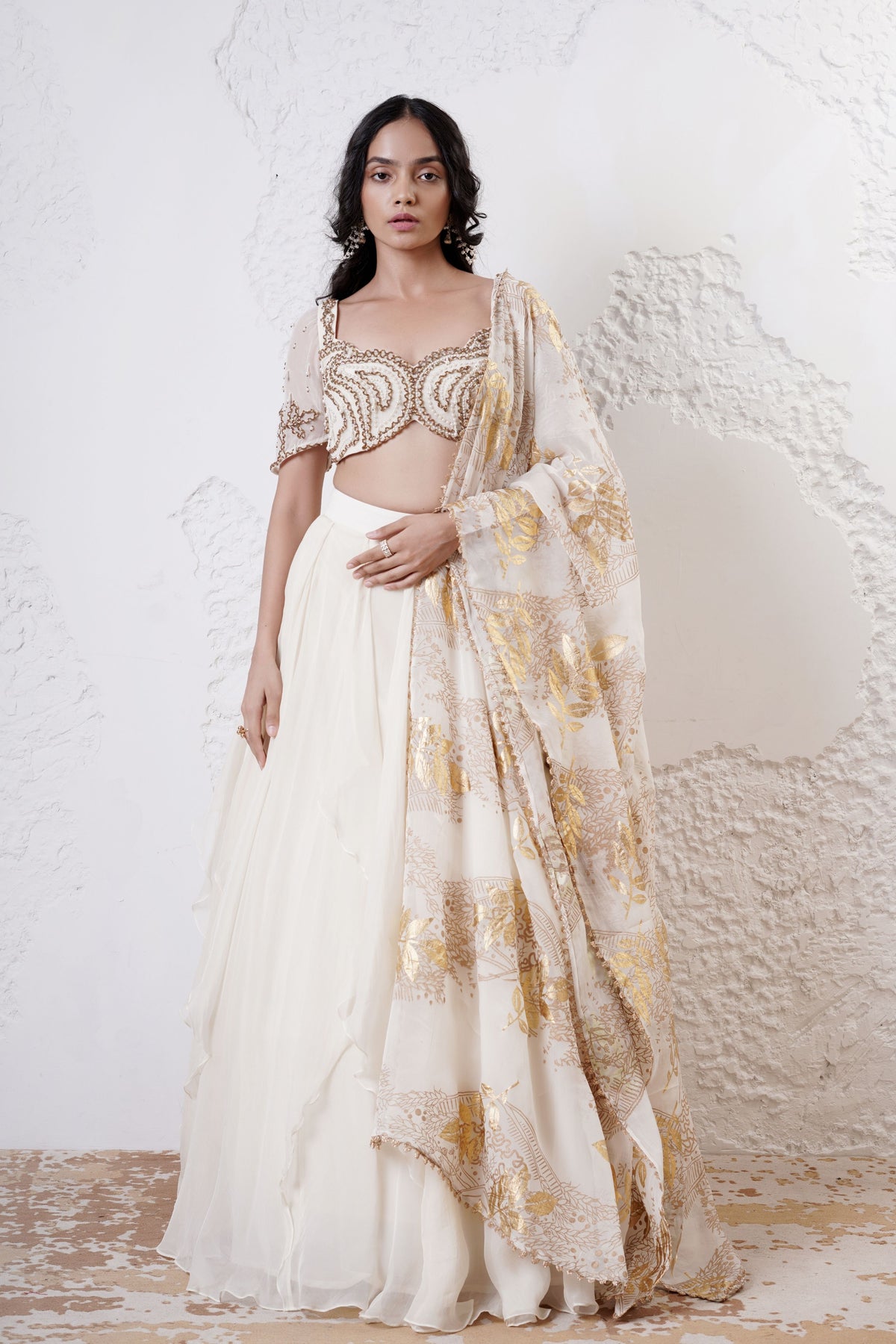 Ivory Ruffled Lehenga Set