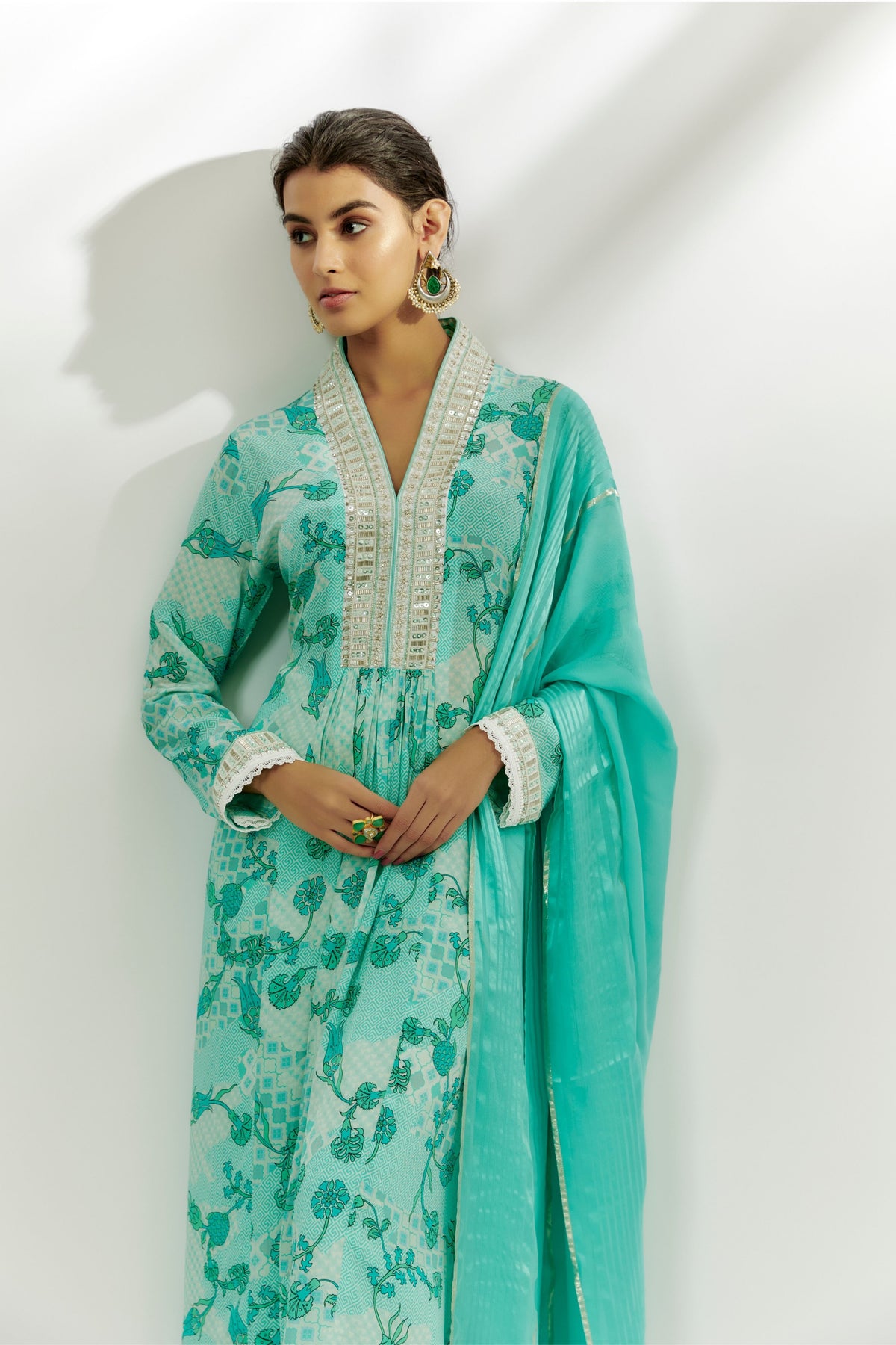 Cyan Blue Printed Kurta Set