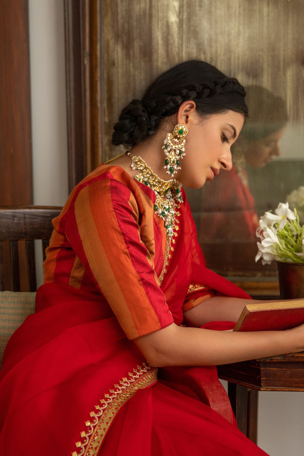 Red Gota Patti Border Saree Set