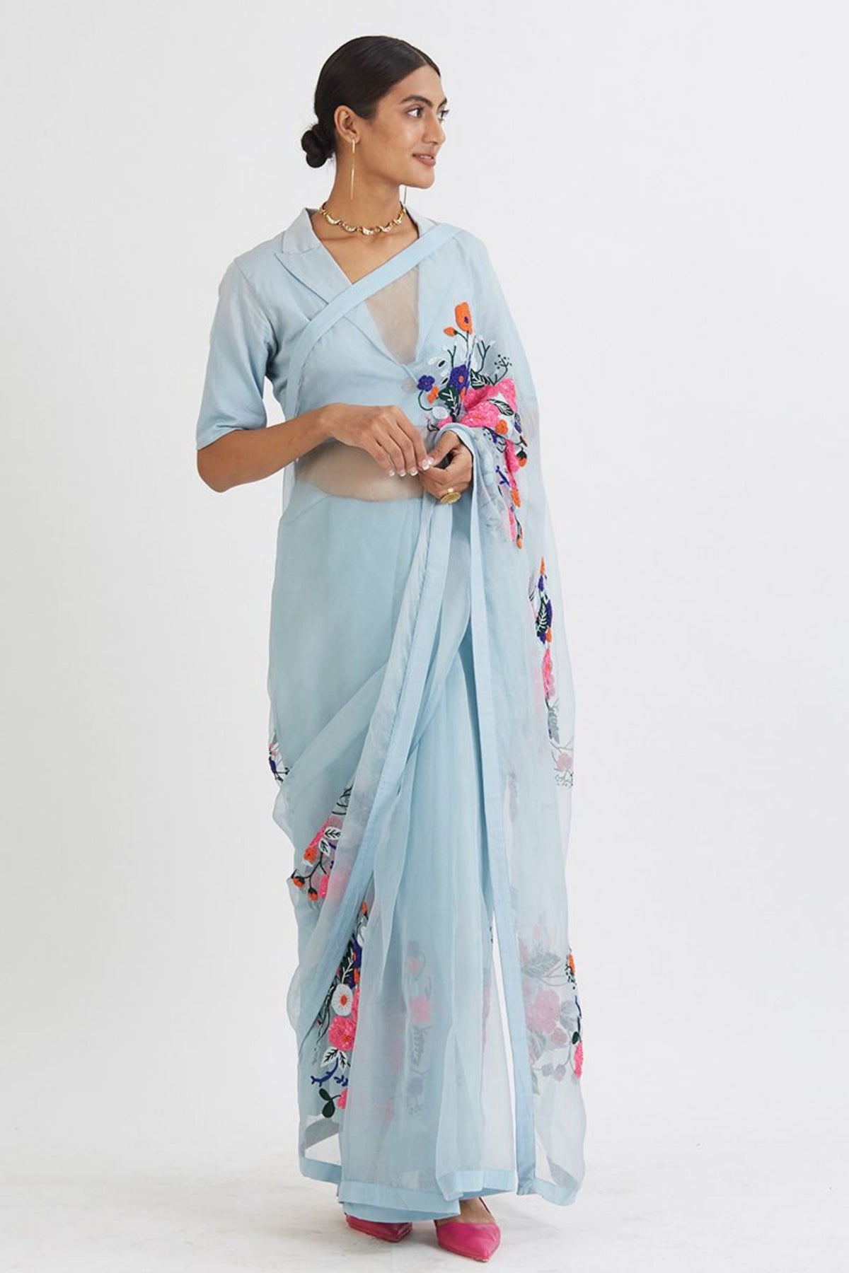 Guldasta Powder Blue Saree Set