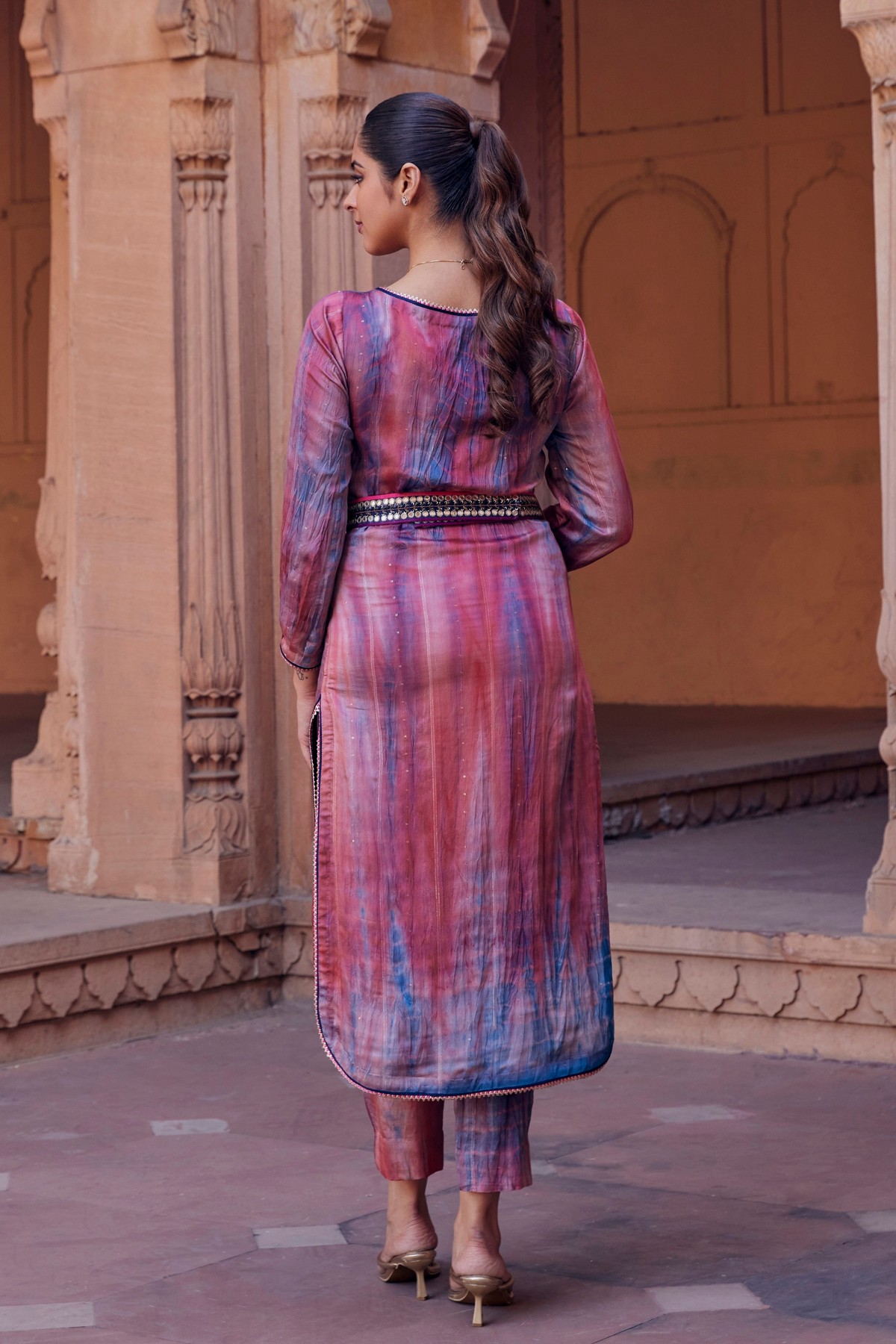 Raina Chanderi Silk Dress With Tie -dye Embroidery