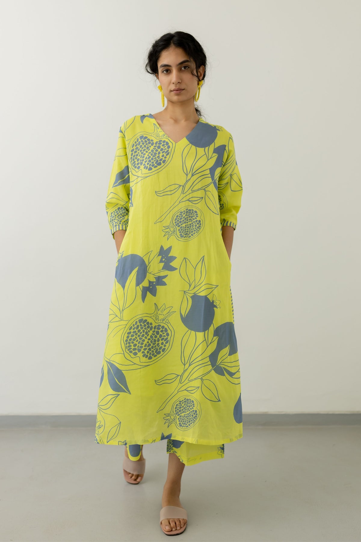 Yellow Pomegranate Print Kurta Set