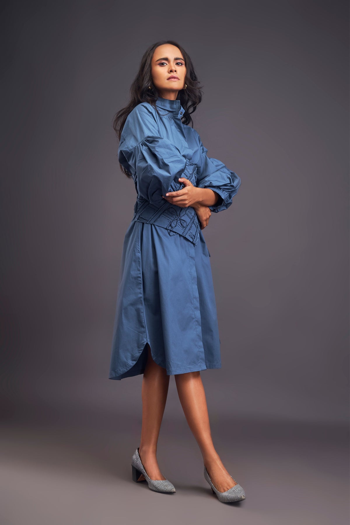 Blue Shirt Dress With Belt