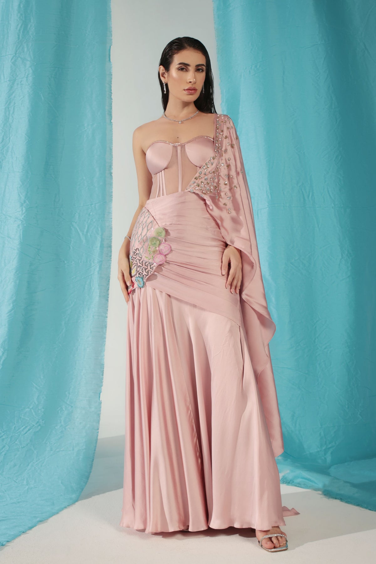 Rose Quartz Drape Saree Set