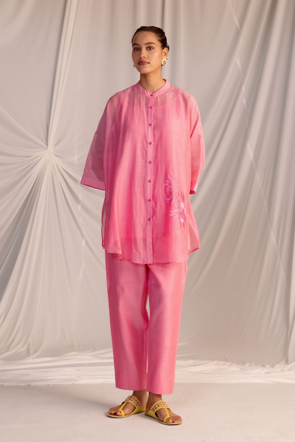 Pink Embroidered Tunic &amp; Trouser Set