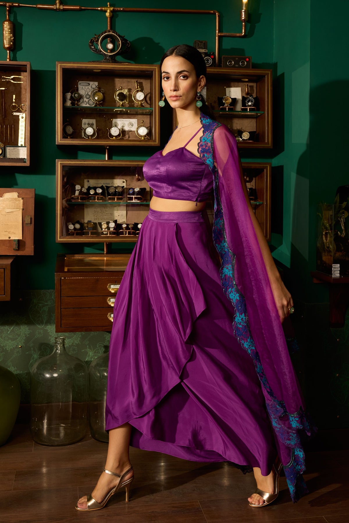 Purple Embroidered Cape Set