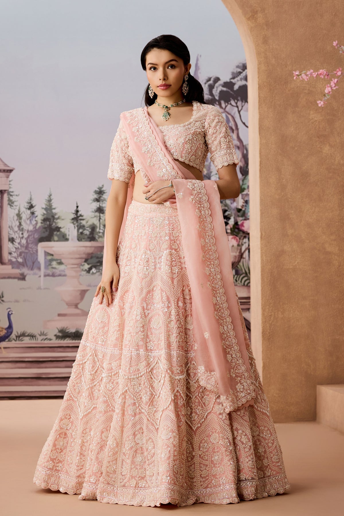 Rj Pearldrop Peach Lehenga Set