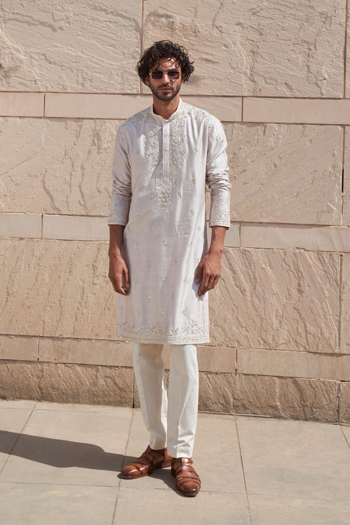 Ivory Geometric Creeper Kurta