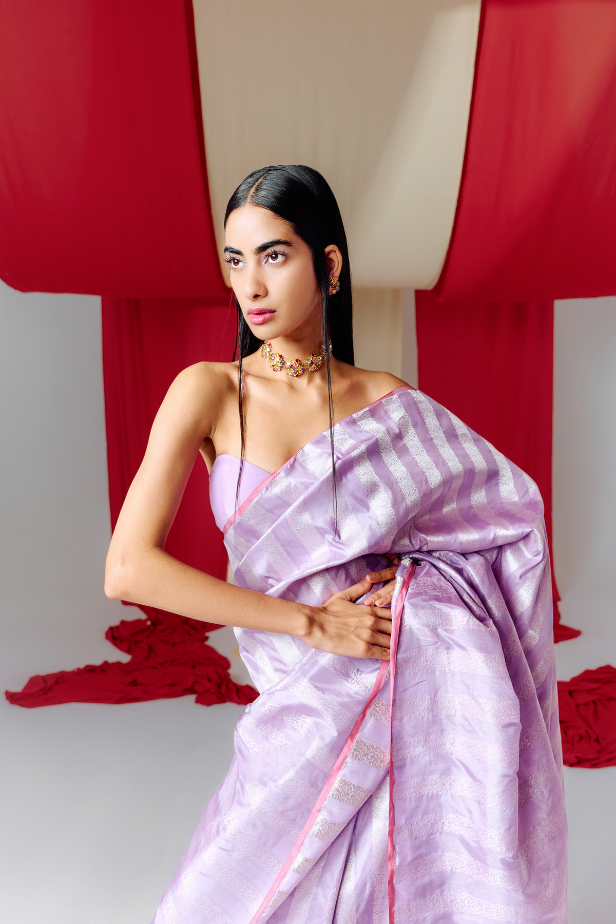 Mauve Striped Silk Handwoven Saree