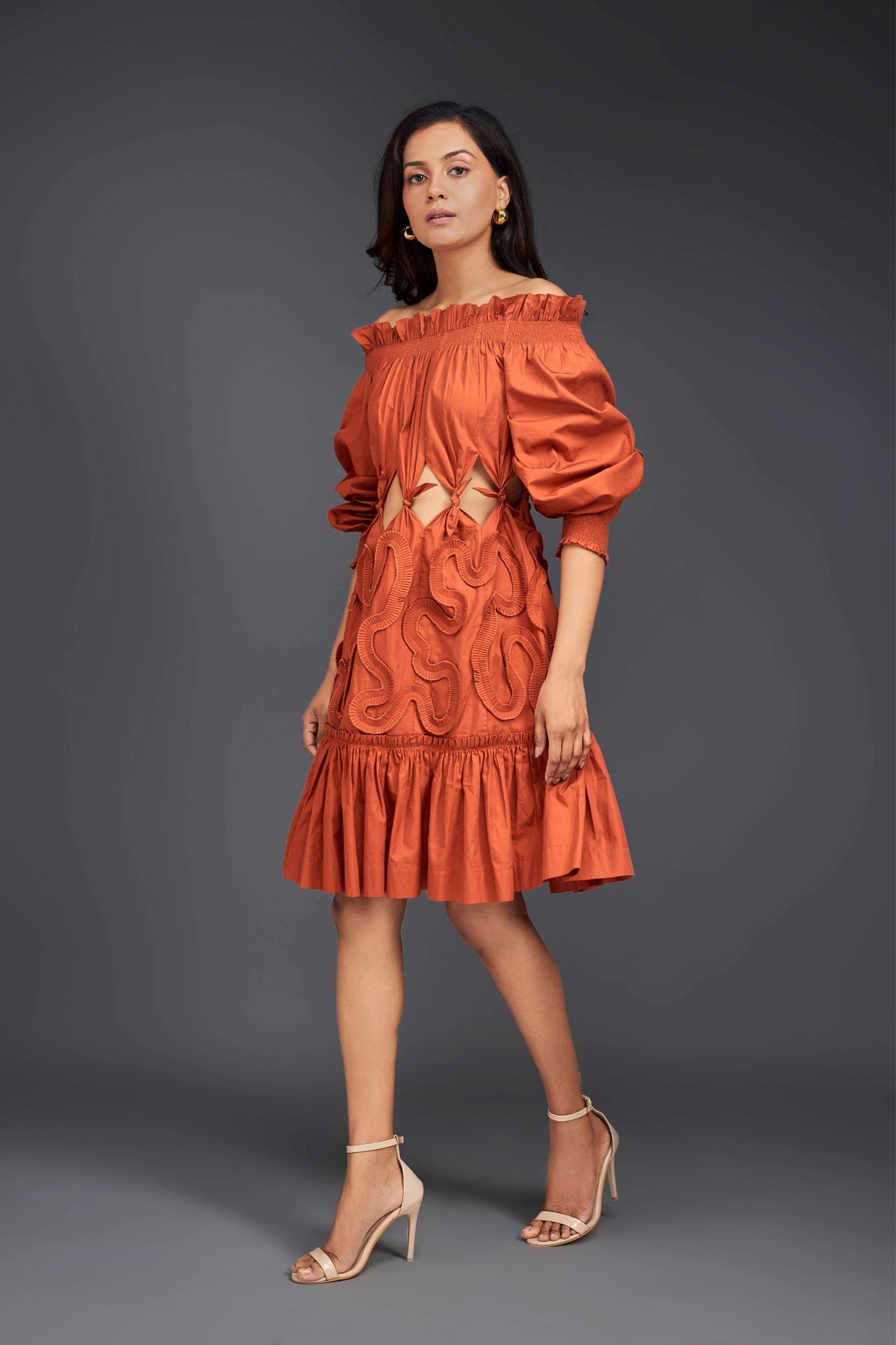 Rust Off-shoulder Dress