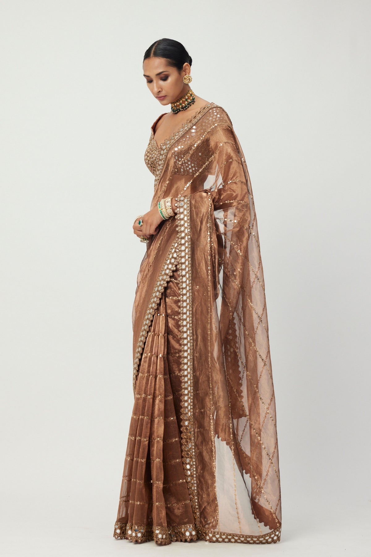 Copper Shimmer Saree Set