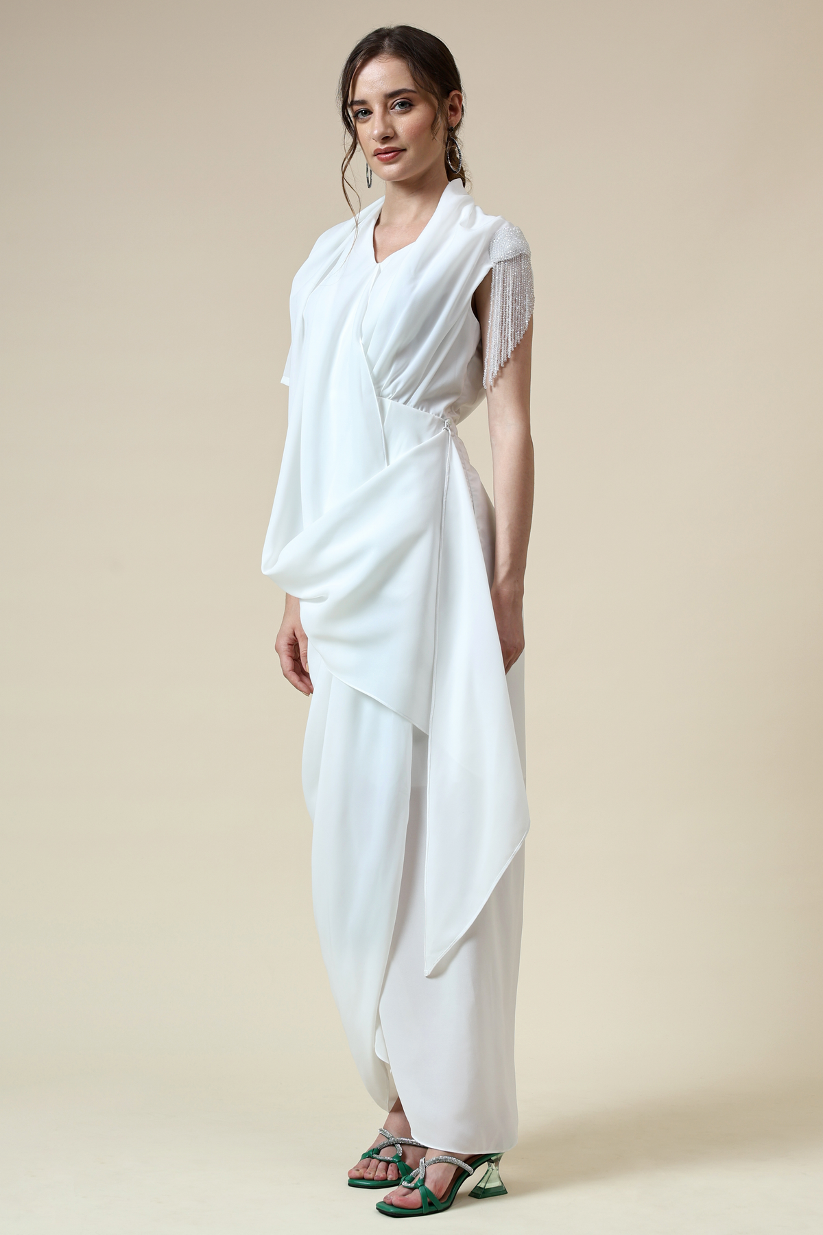 Pearl White Draped Dress