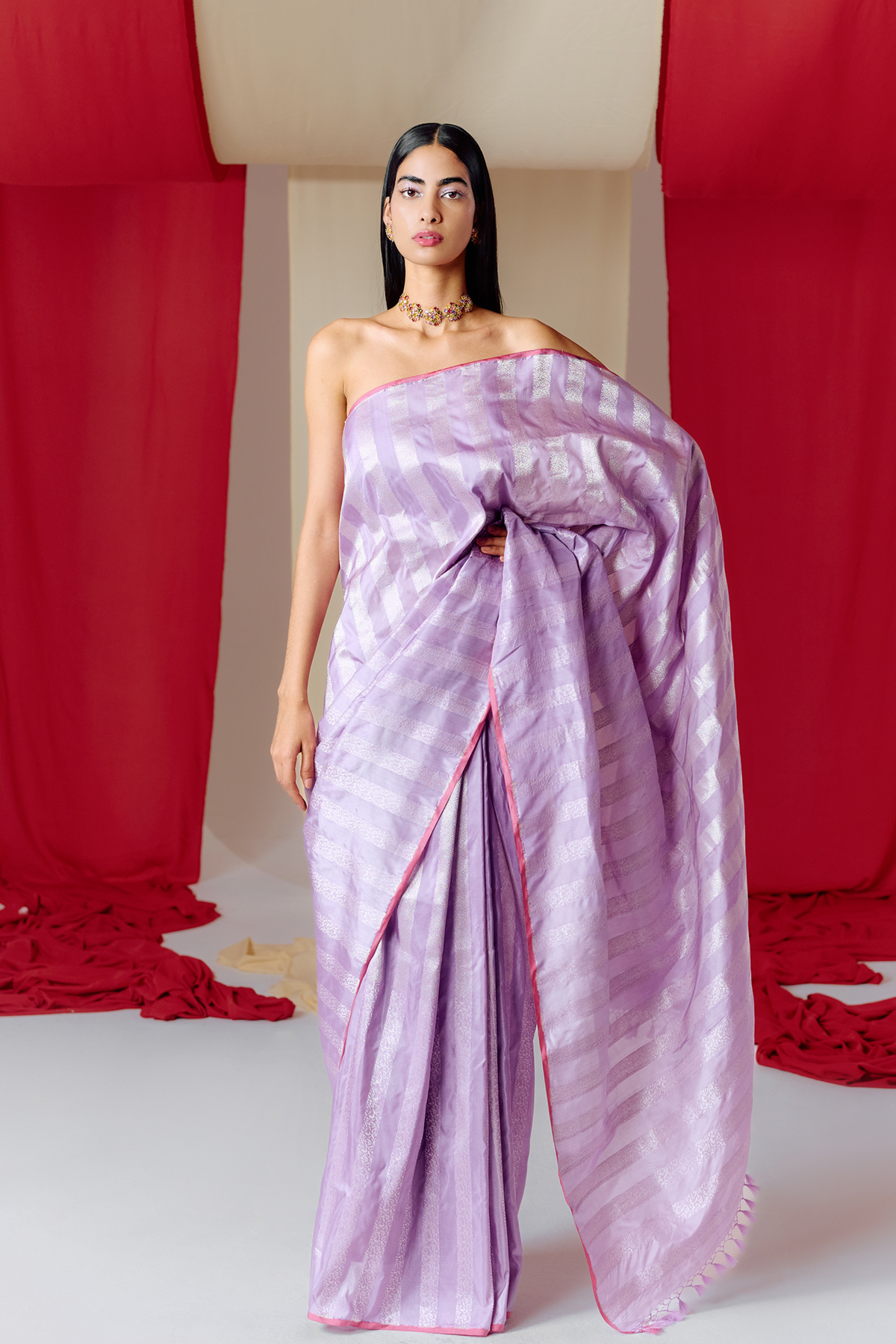 Mauve Striped Silk Handwoven Saree