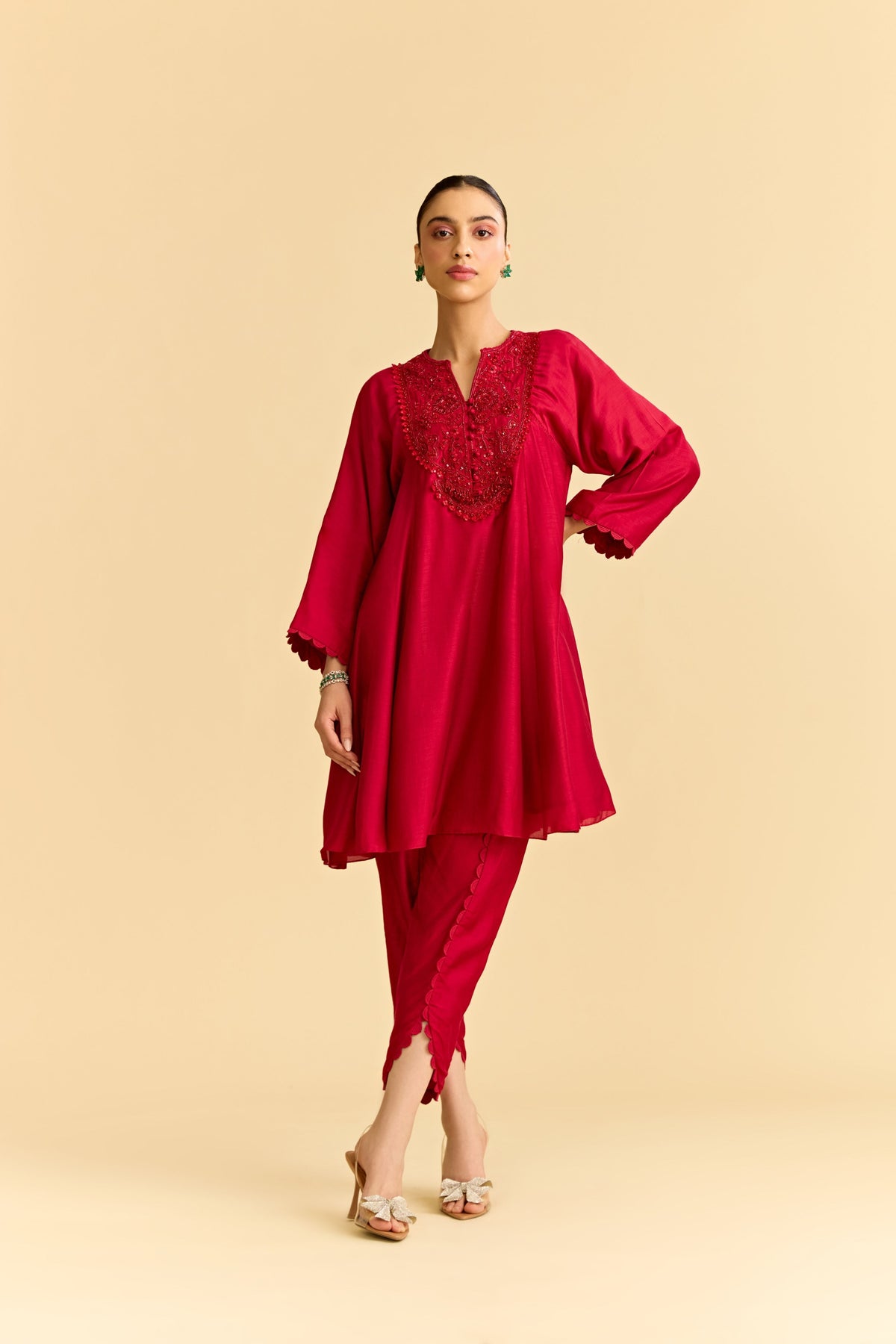 Red Flared Kurta Set