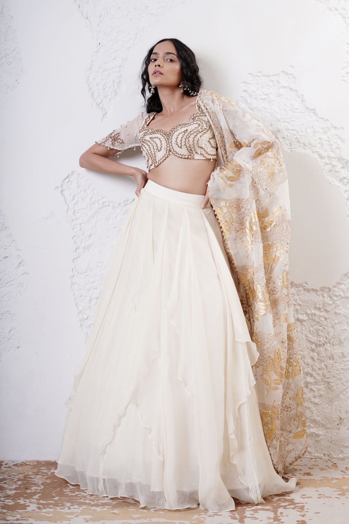 Ivory Ruffled Lehenga Set