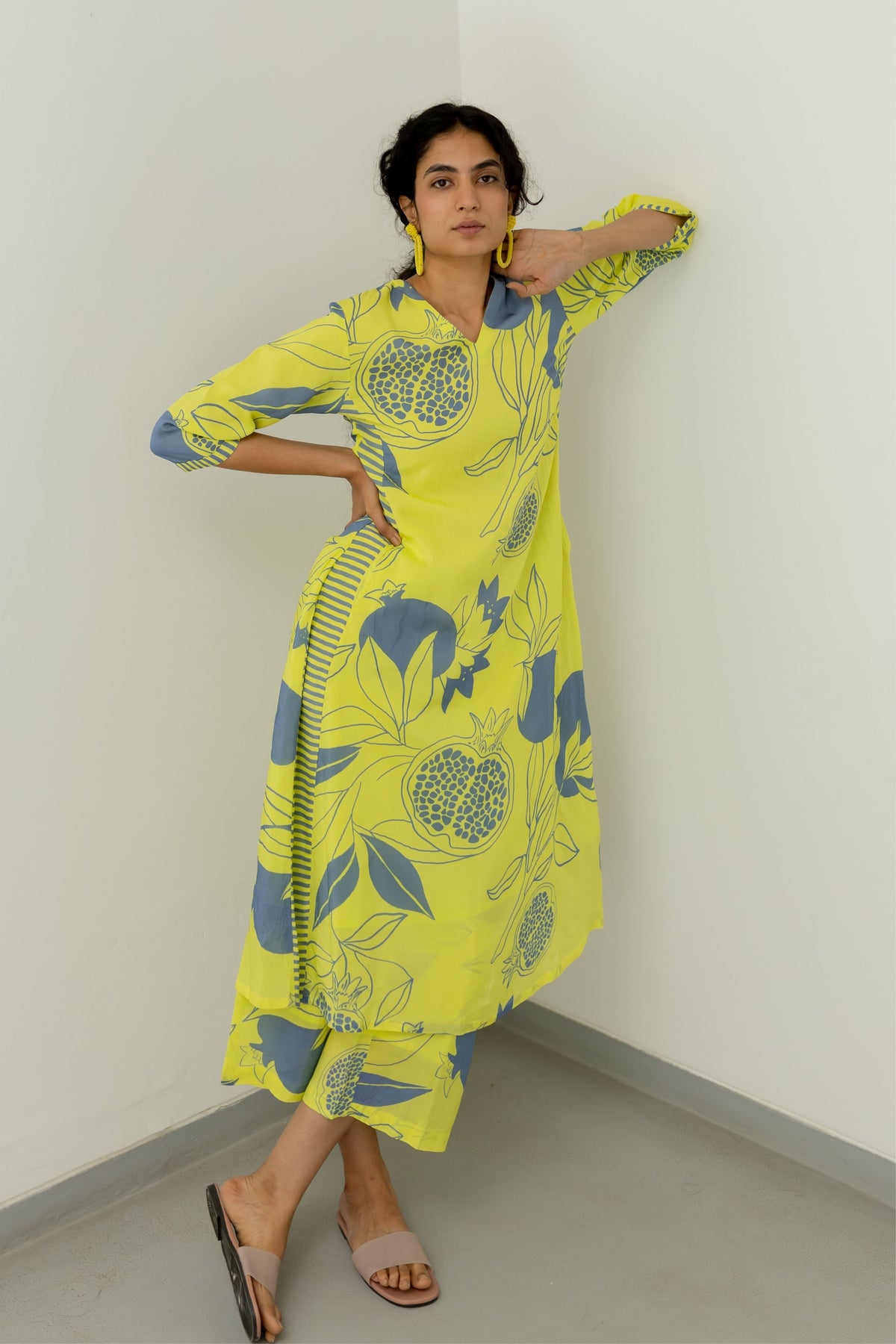 Yellow Pomegranate Print Kurta