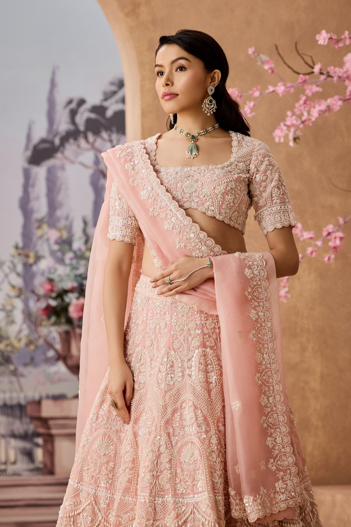 Rj Pearldrop Peach Lehenga Set